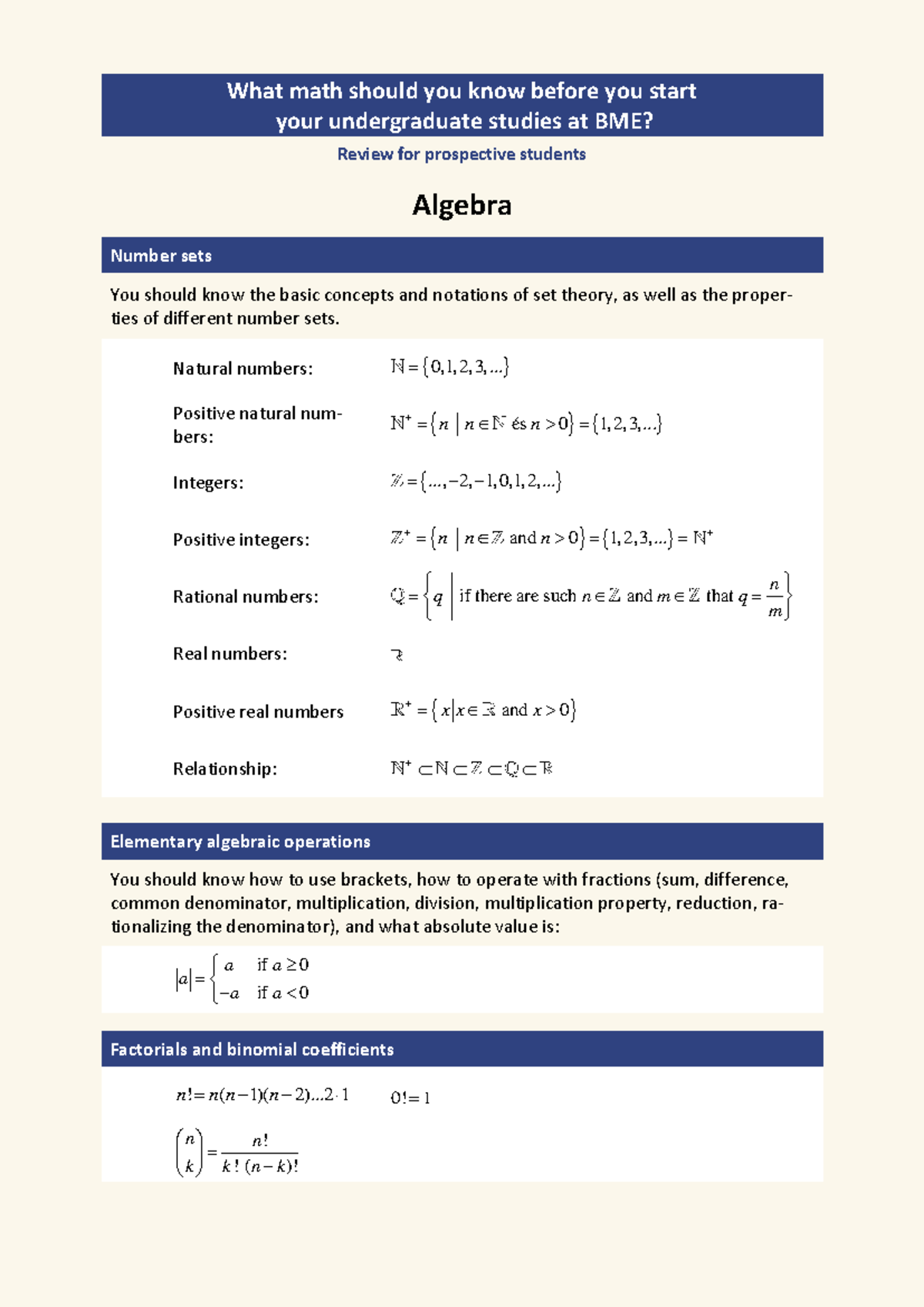 Algebra Basics for BME Undergraduates: Essential Math Review - Studocu