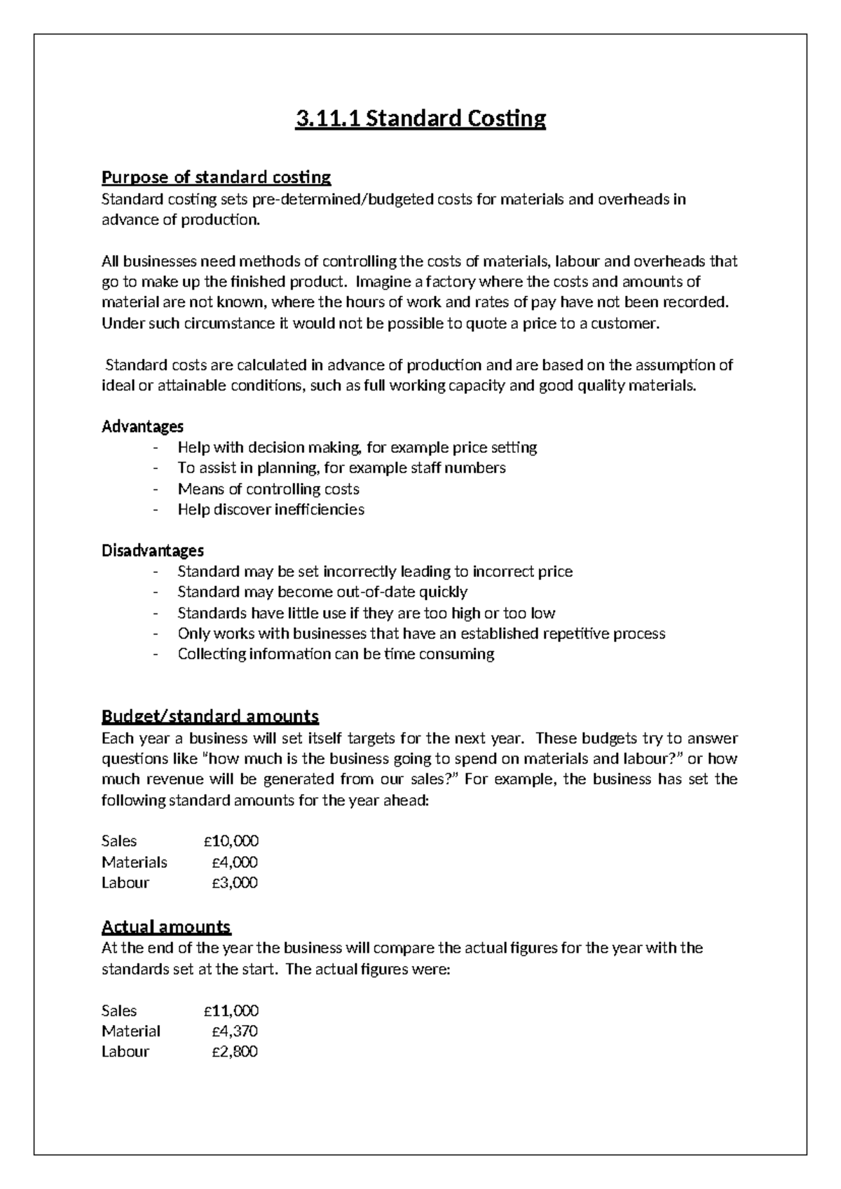 3.11.1 Standard Costing: Understanding Variances and Their Analysis ...