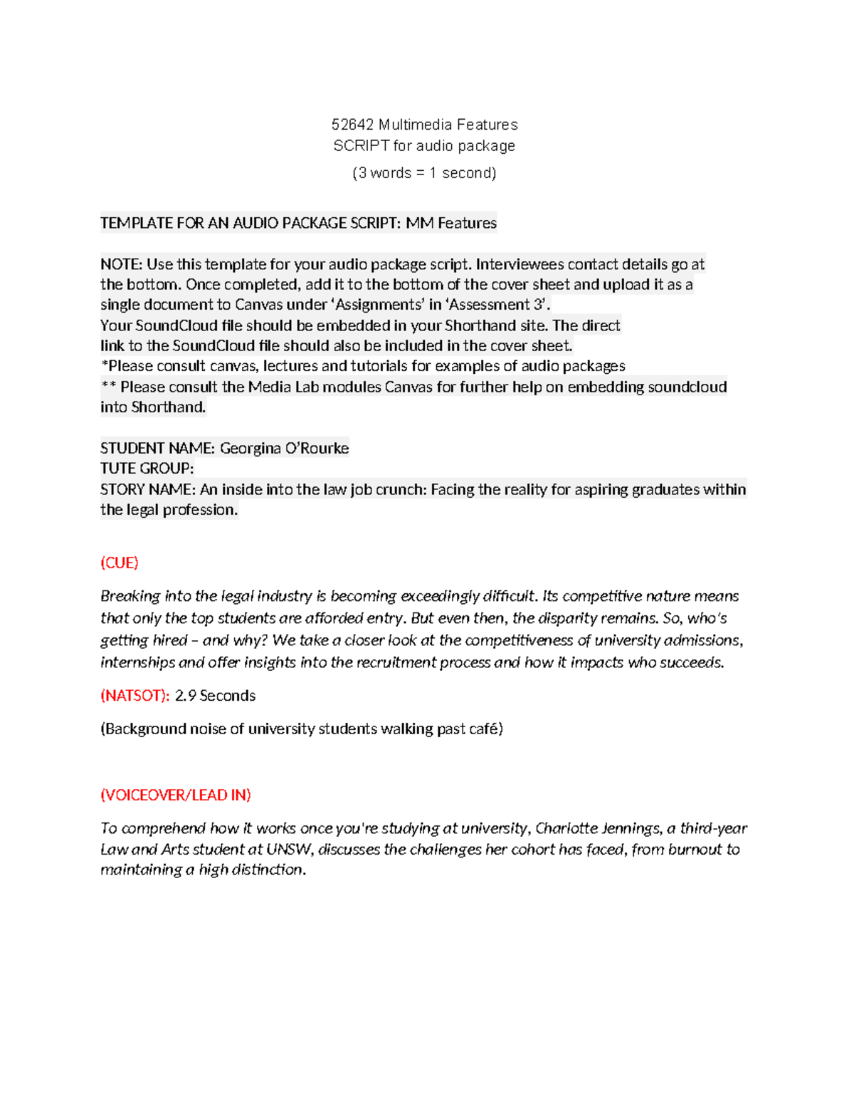 52642 Multimedia Features Audio Package Script Template - Studocu