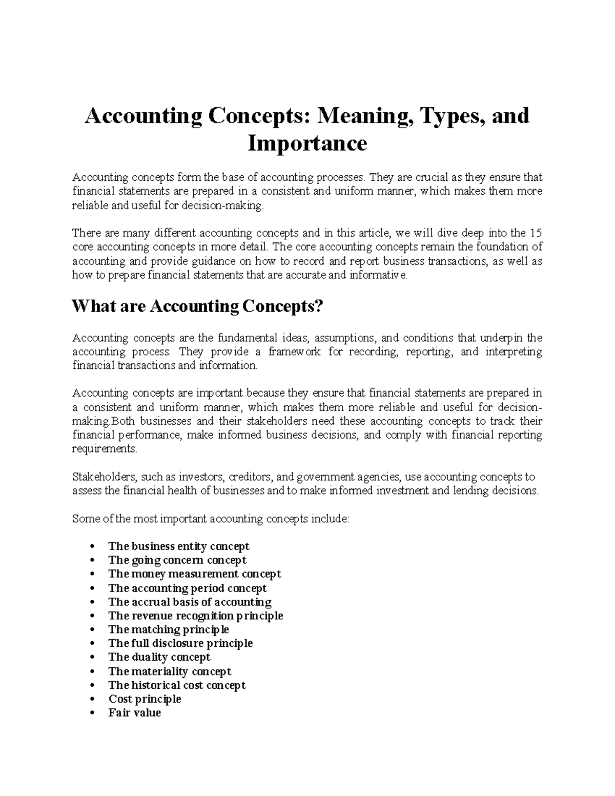 Accounting Concepts 2024 December Notes - Accounting Concepts: Meaning ...