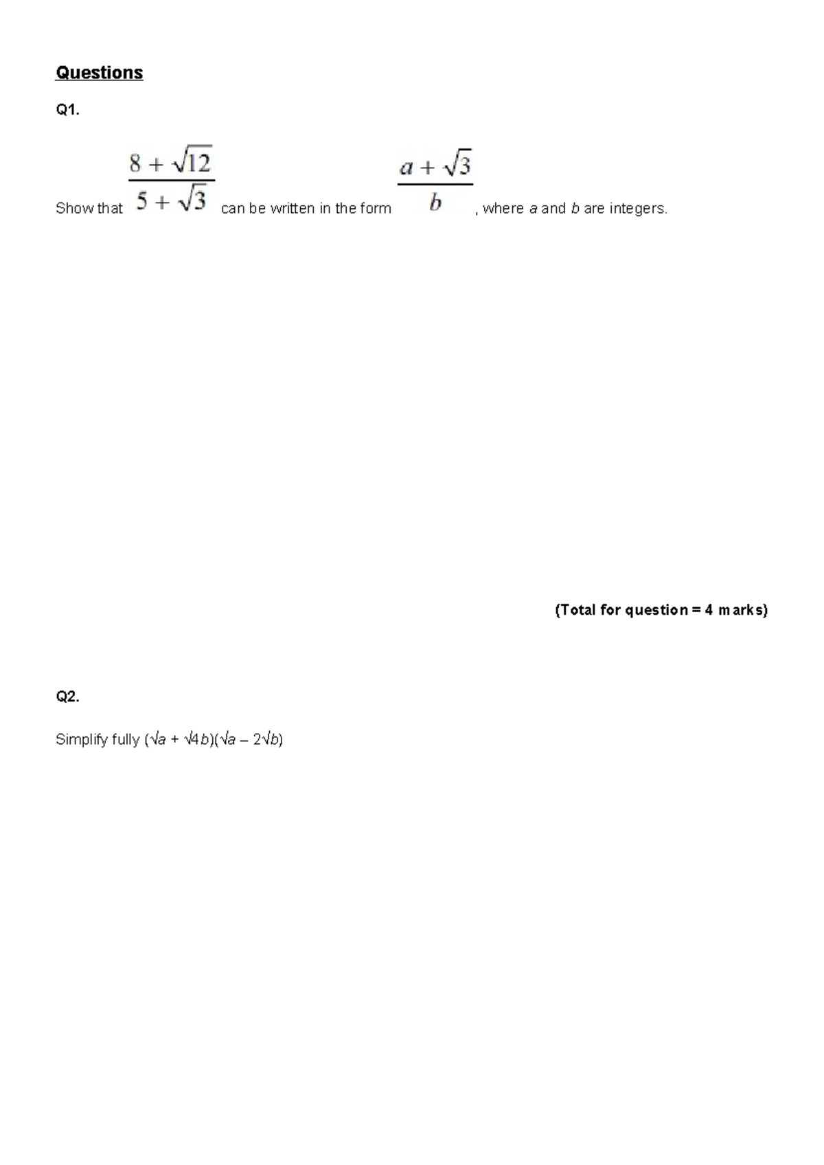 Math Exam Questions Q1-Q14 - Course Code: MATH101 - Studocu