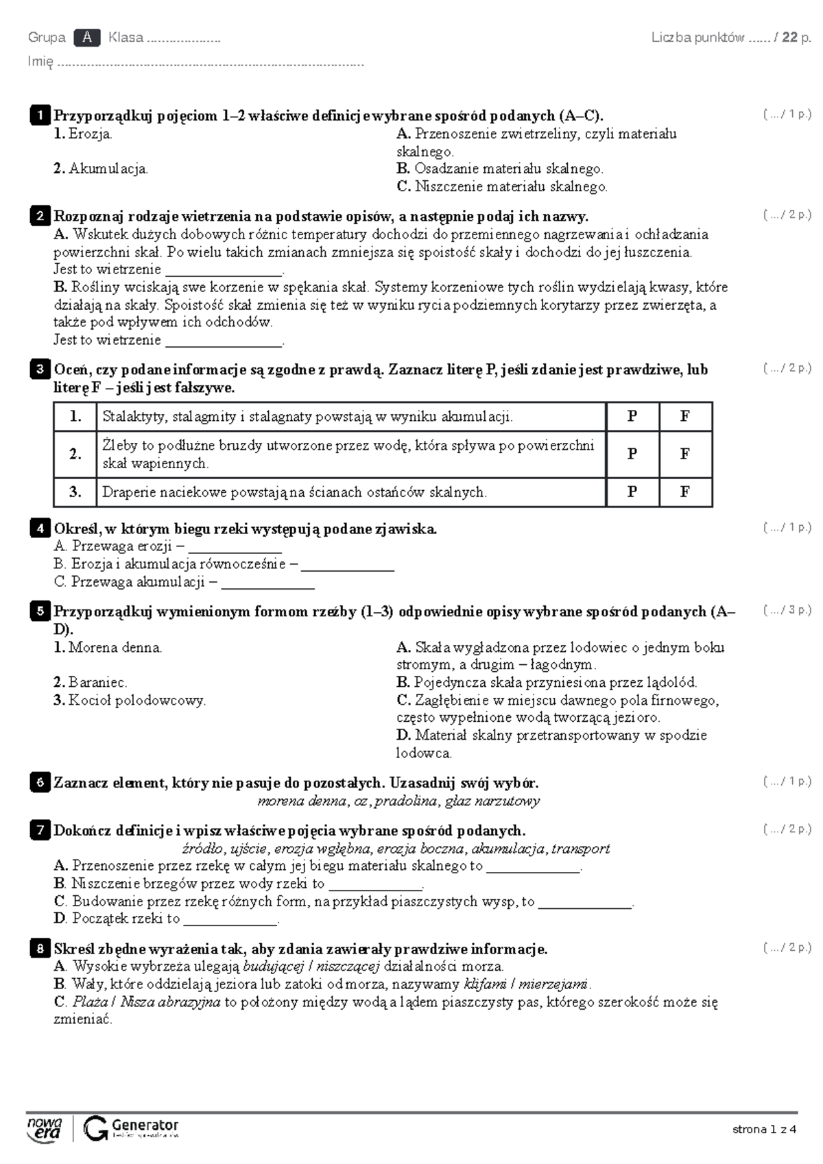 Planeta Nowa 1 Procesy Zewnętrzne Kształtujące Powierzchnię Ziemi Sprawdzian Pdf www.studocu.com