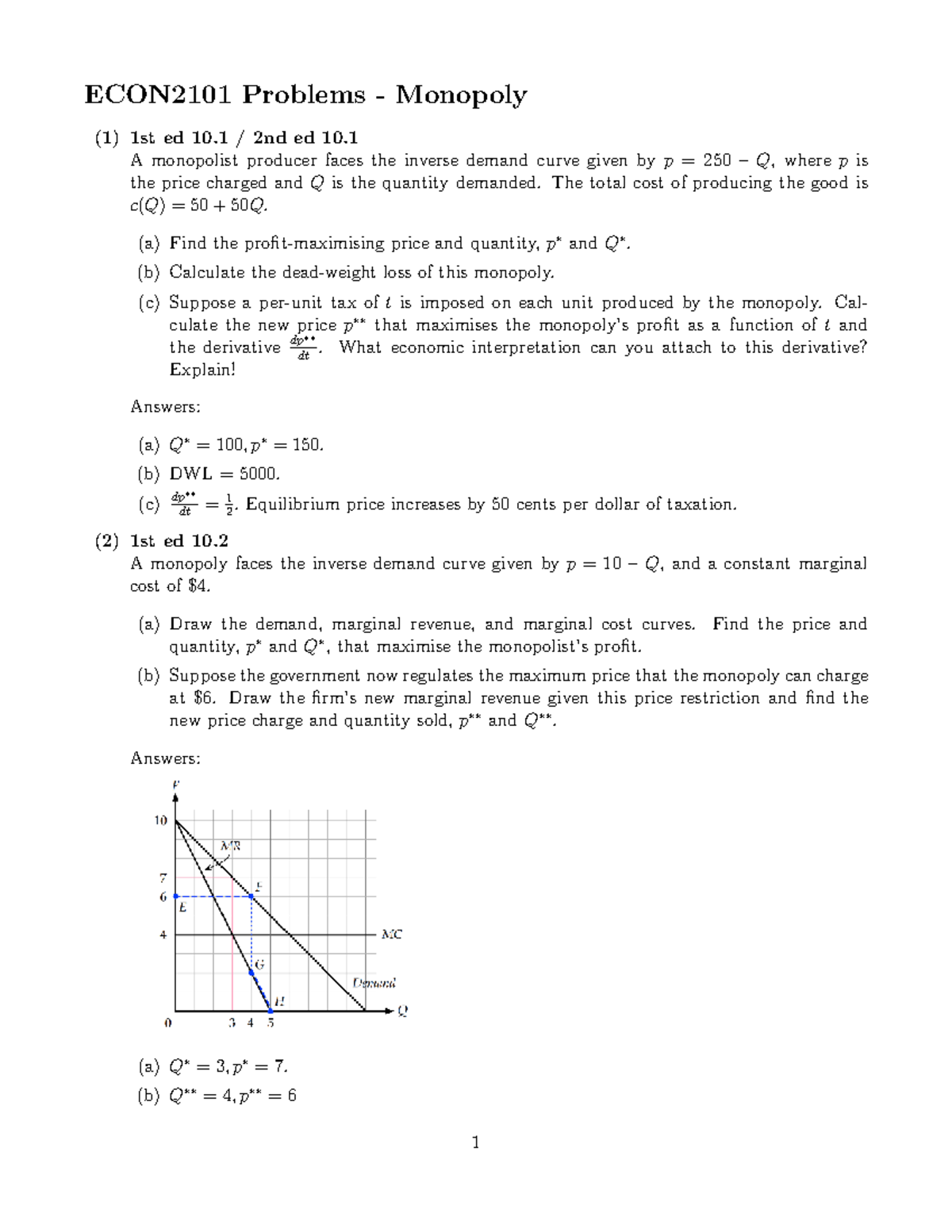 Monopoly Analysis for Anti-AIDS Drug: ECON2101 Problem Set - ECON2101 ...