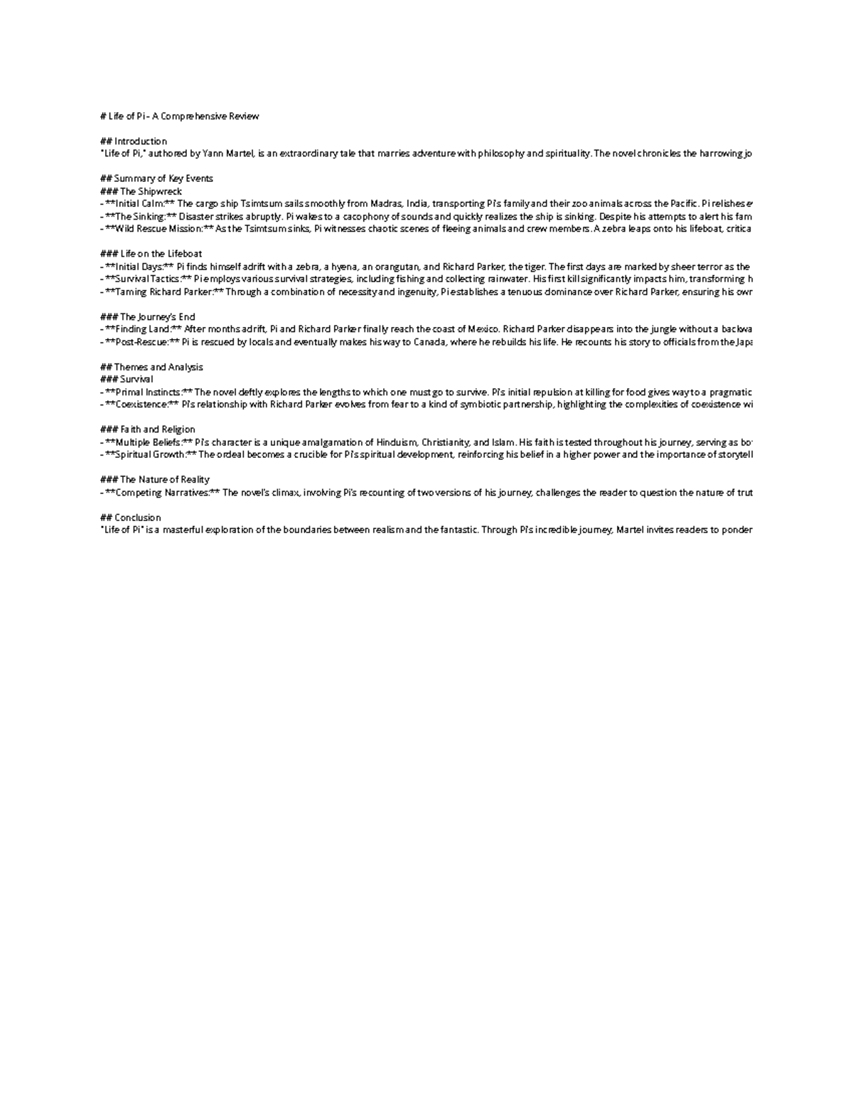 Life of Pi: In-Depth Analysis and Summary for ENG 101 Final Exam - Studocu