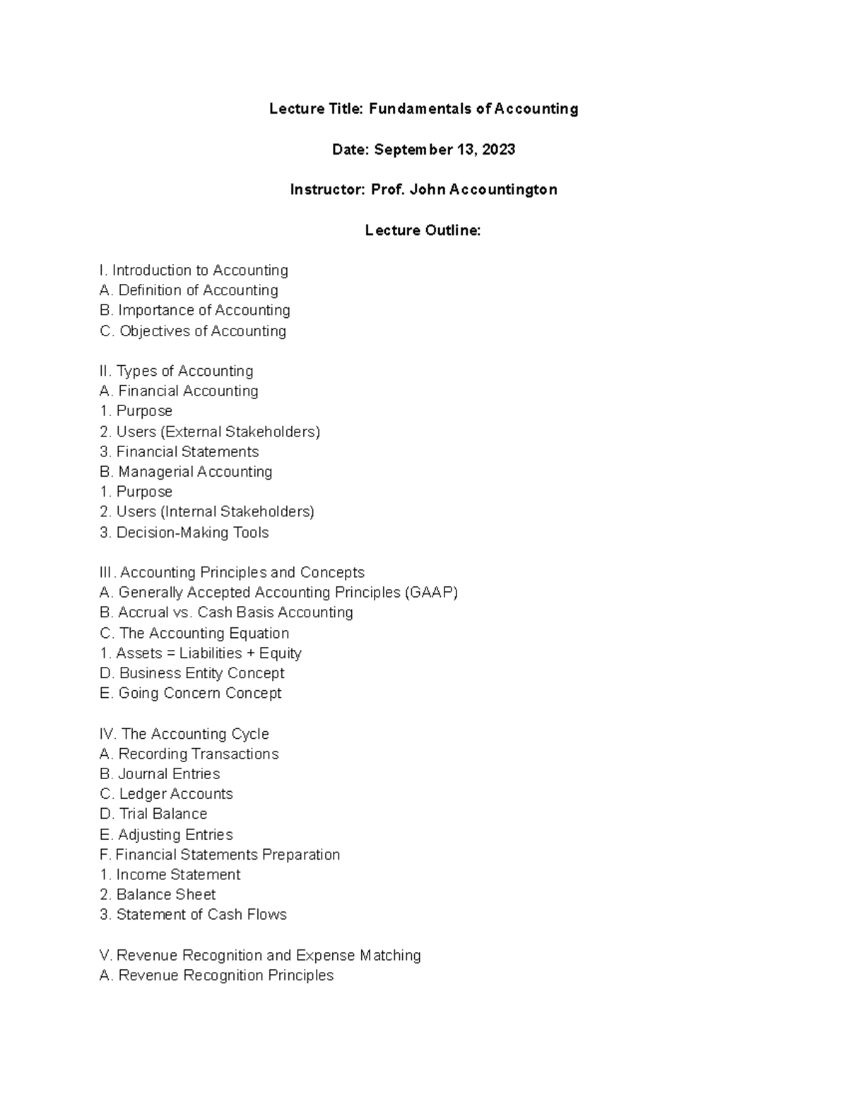 Lecture Notes: Fundamentals of Accounting (ACCT 101) - Studocu