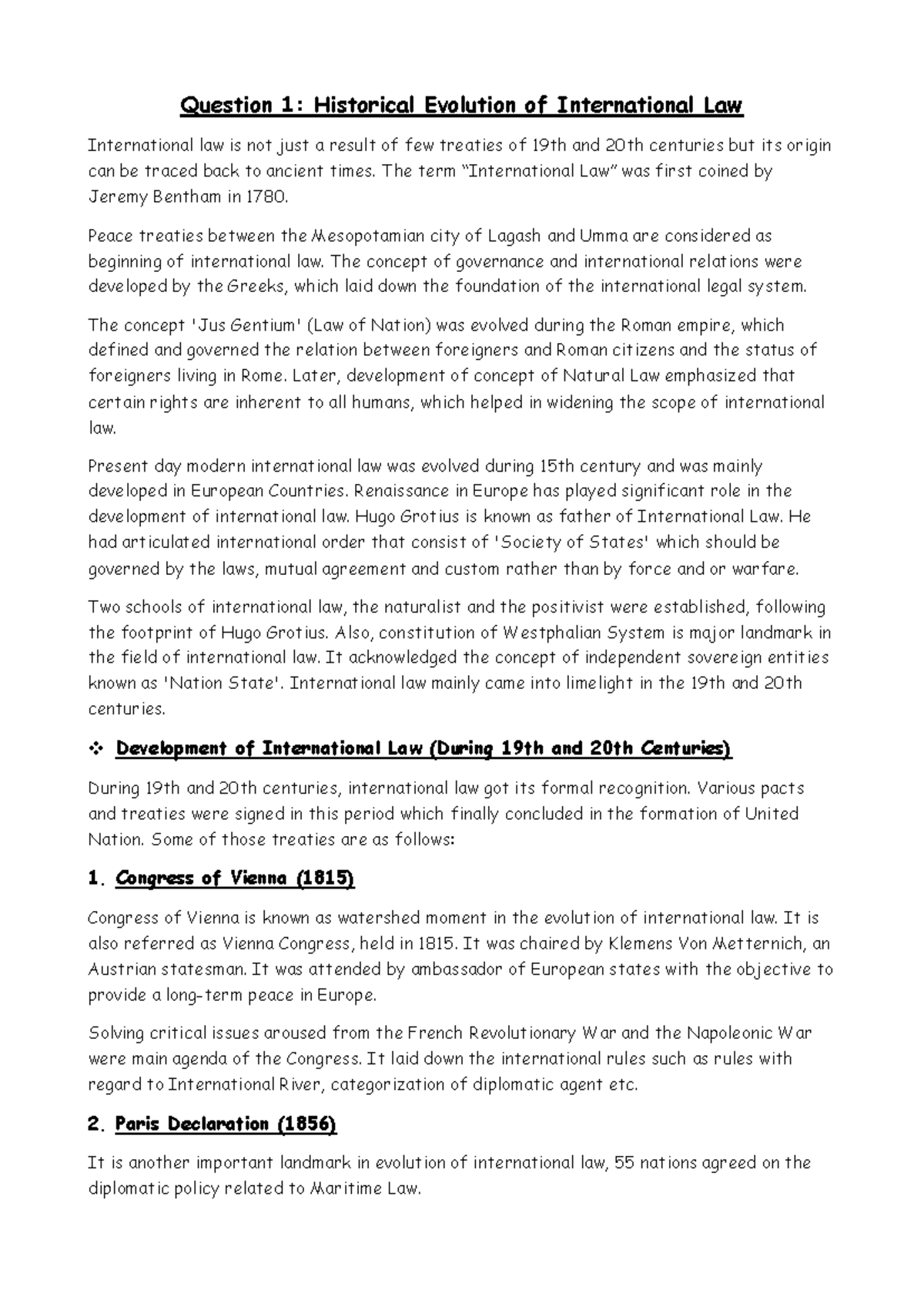 Notes on General International Law: Historical Evolution and Key ...