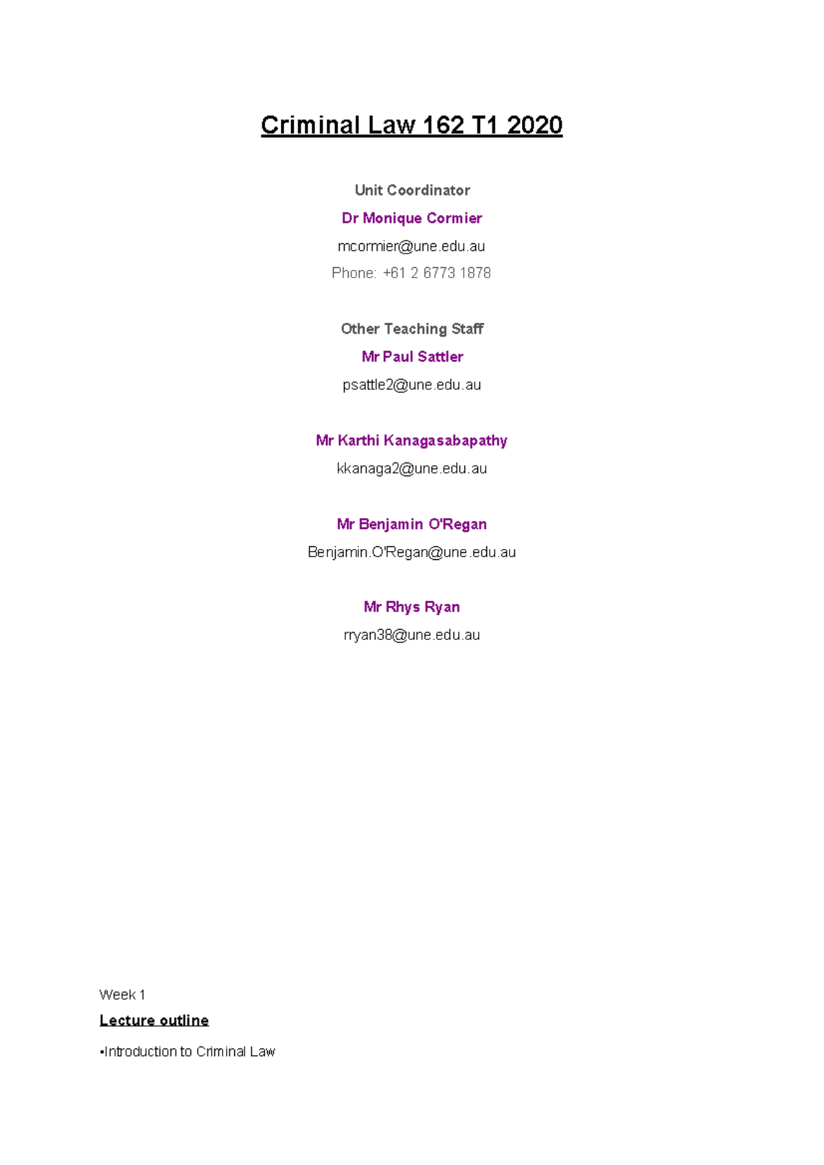 T1 2020 LAW162 Criminal Law Comprehensive Lecture Notes - Studocu