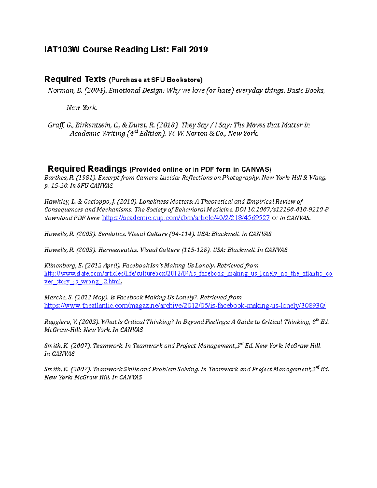 IAT103W Course Reading List - IAT103W Course Reading List: Fall 2019 ...