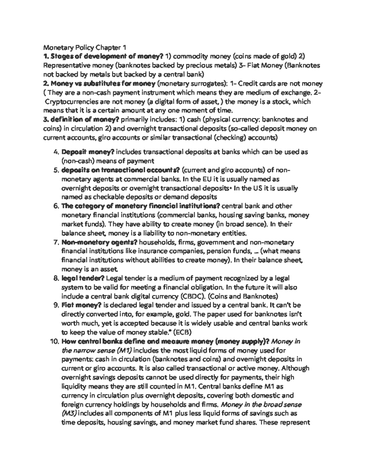 Monetary Policy (ECO 101) - Lecture Summary Notes: Chapters 1-4 - Studocu