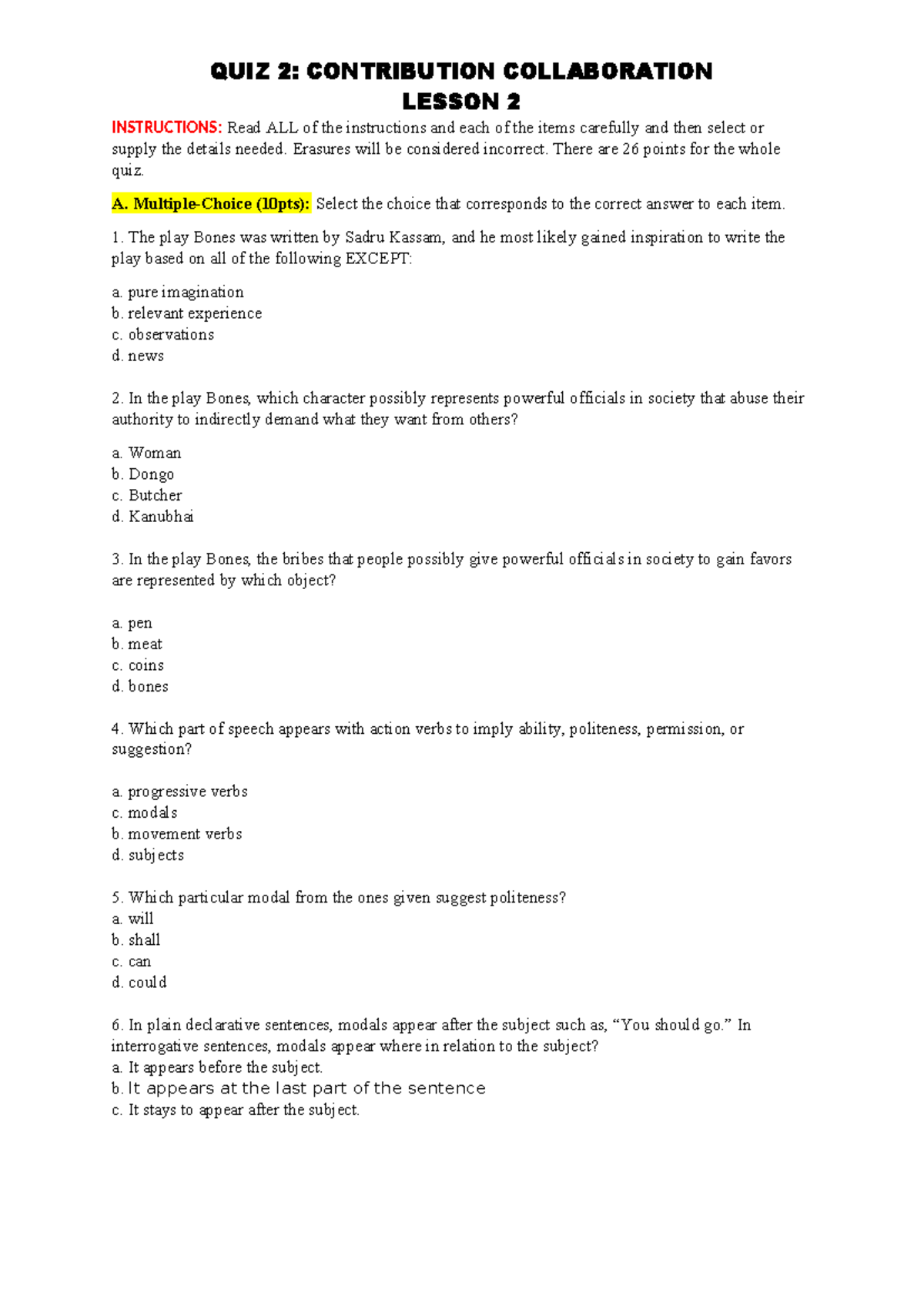 QUIZ 2: CONTRIBUTION COLLABORATION LESSON 2 - Group Assessment - Studocu