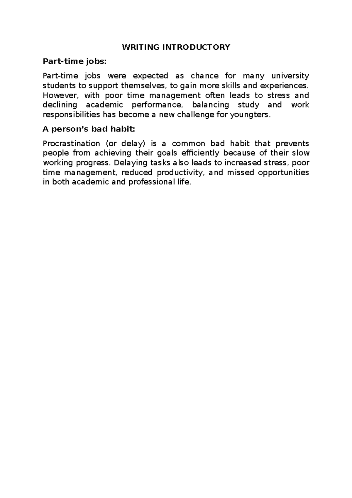Writing thesis statements - WRITING INTRODUCTORY Part-time jobs: Part ...