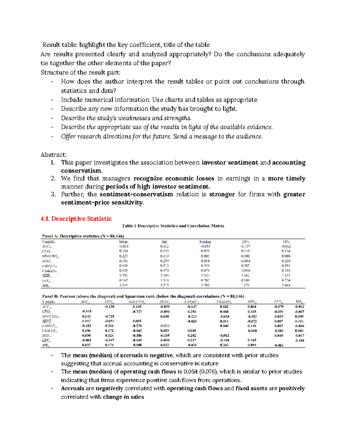 Paper 3 Result & Discussion - Result table: highlight the key ...
