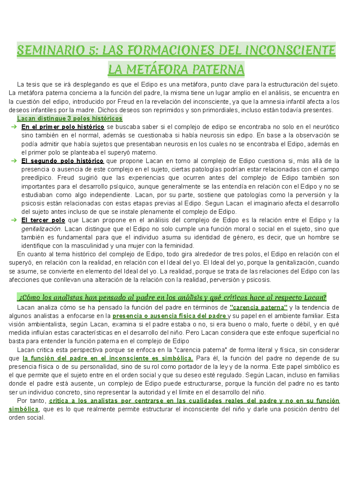 Seminario 5: La Metáfora Paterna y el Complejo de Edipo en Lacan - Studocu