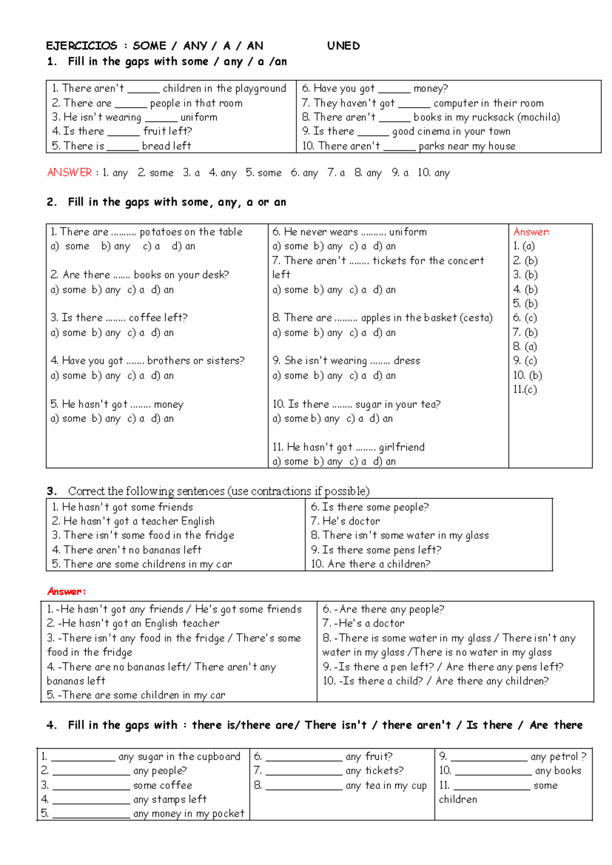 Some/Any Grammar Exercises and Answers - English Language Practice ...