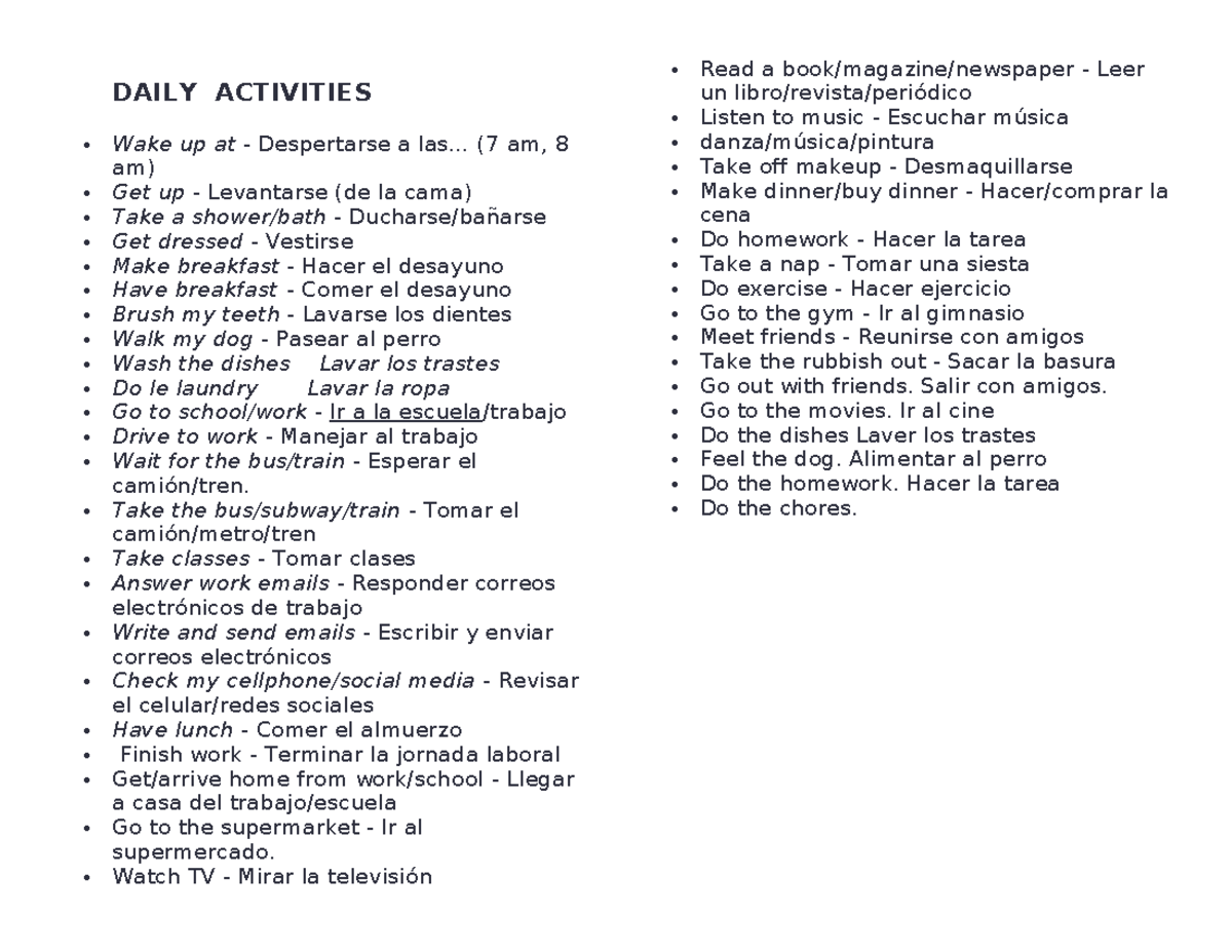 Daily Activities: A Comprehensive Guide to Daily Routines - Studocu