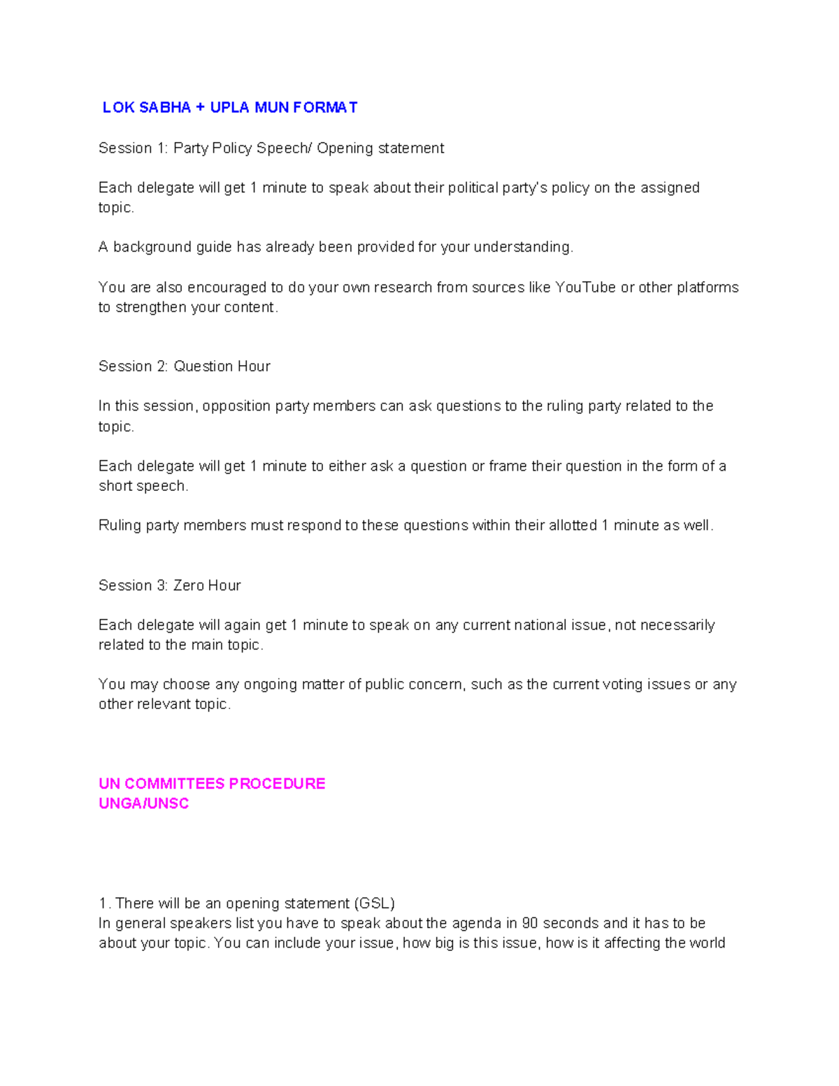 MGS MUN Procedure: Session Format and Guidelines - Studocu