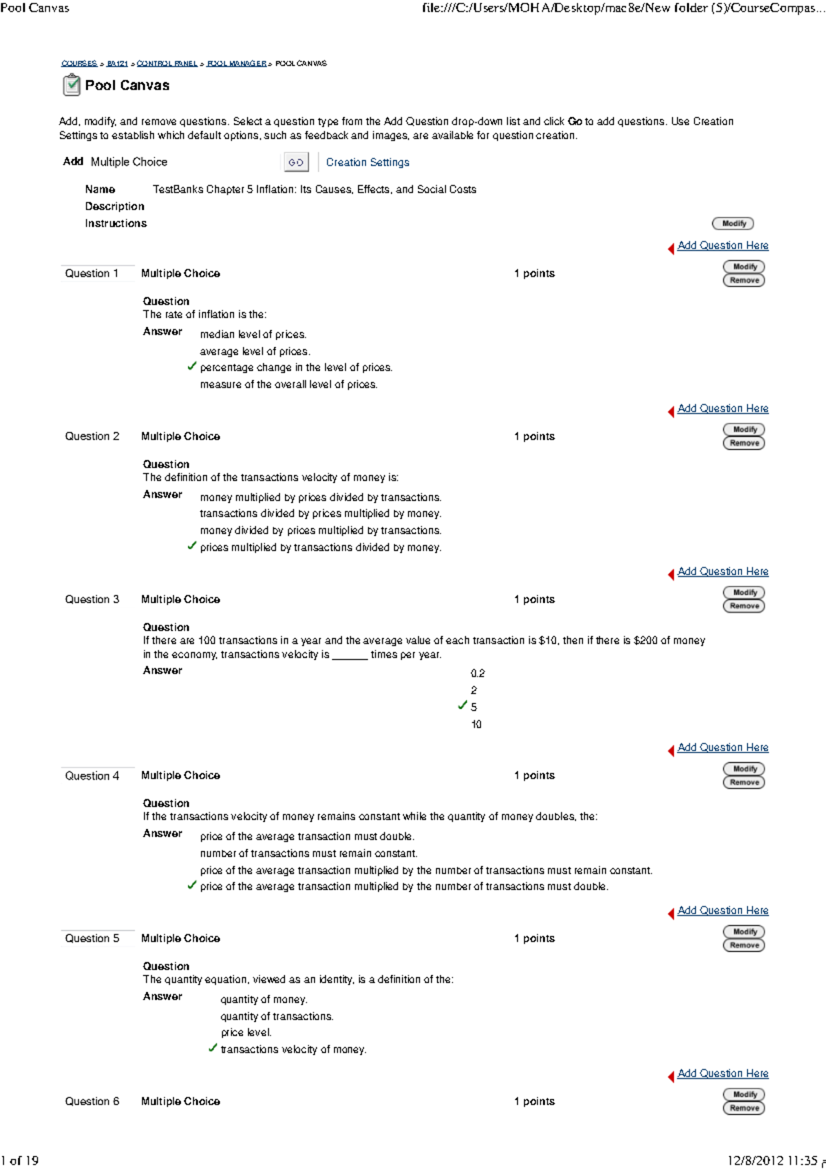 BA121 Test Banks: Chapter 5 on Inflation - Causes, Effects & Costs ...
