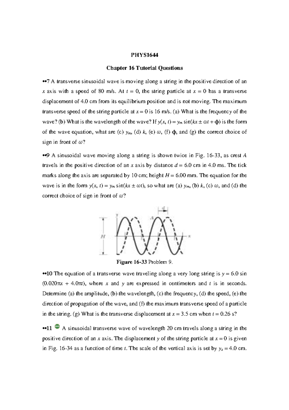 PHYS1624 Chapter 16 Tutorial Questions and Solutions - Studocu