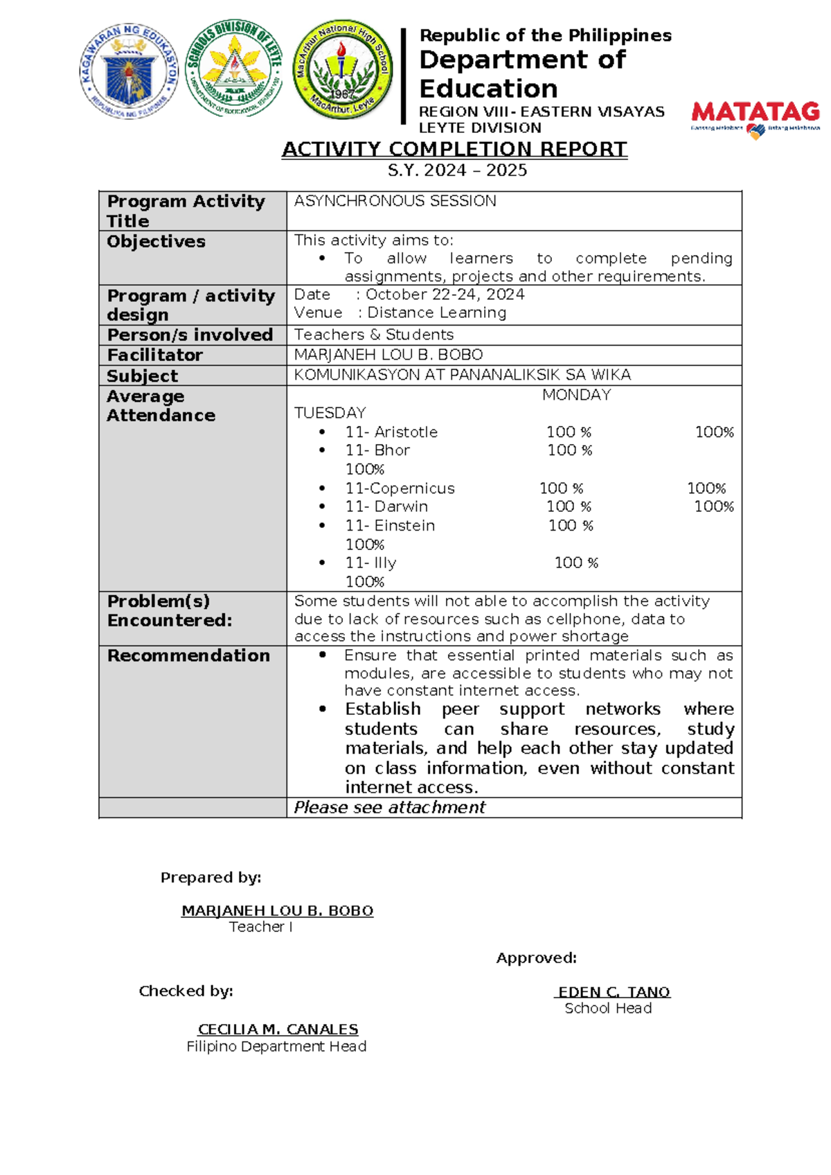Asynchronous ACR - acr for online class - Department of Education ...