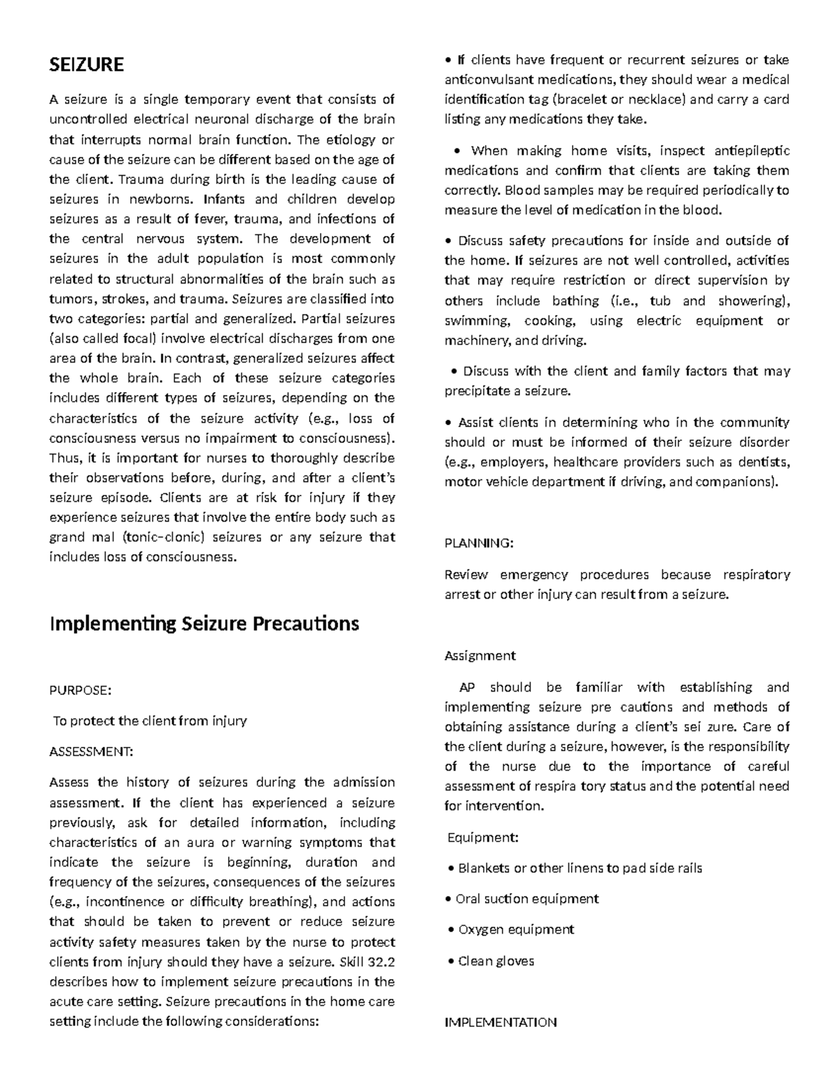 Seizure Management and Precautions: Nursing Guidelines and Protocols ...