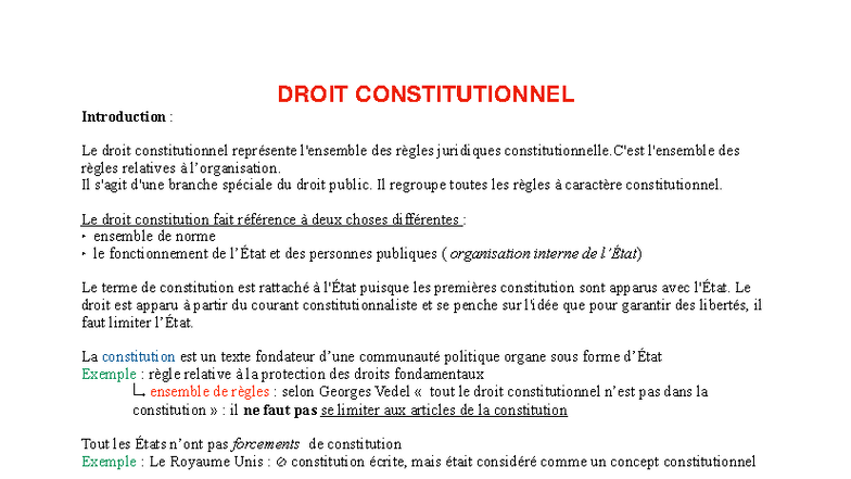 Droit Constitutionnel : Introduction et Concepts Fondamentaux - Studocu