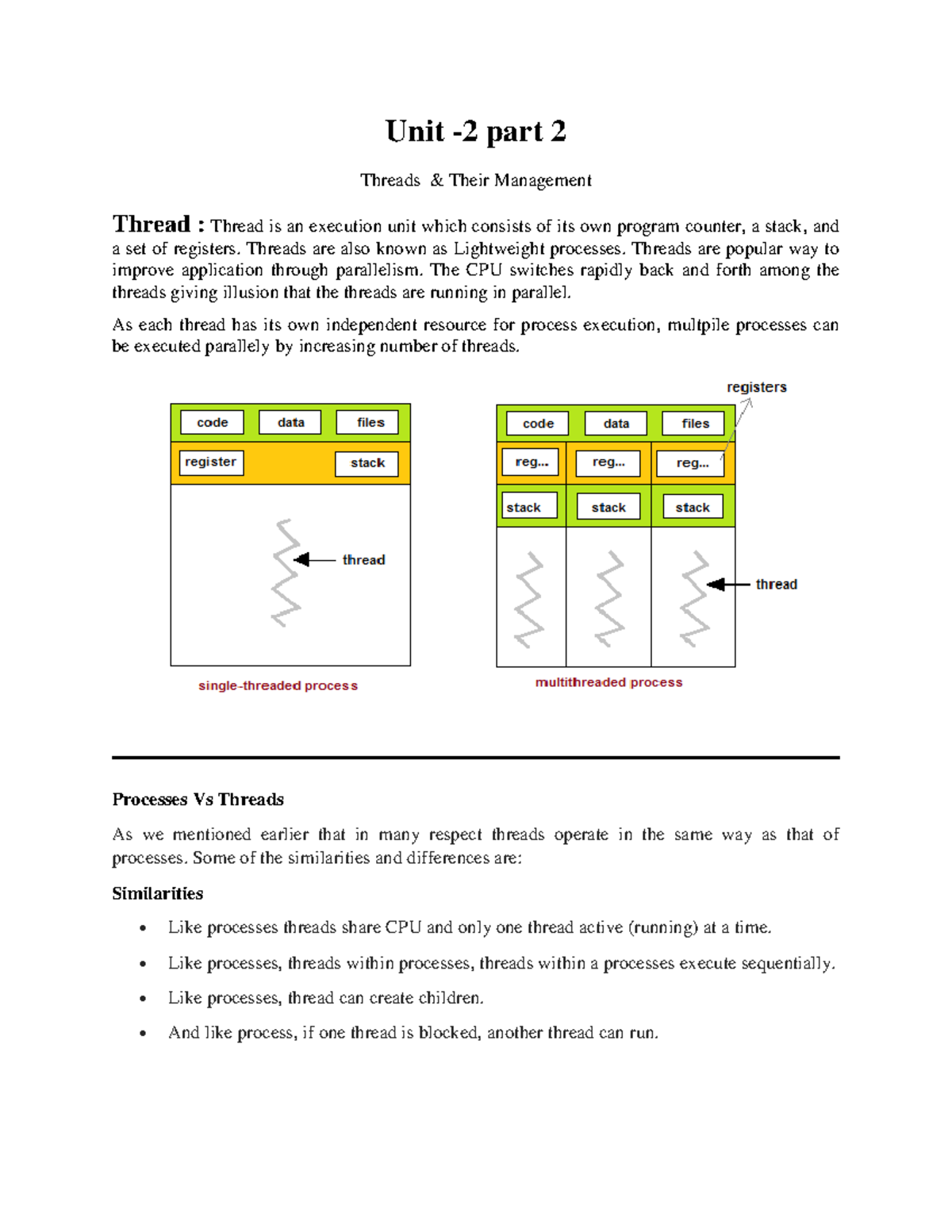 OS Unit-2: Threads Management and Process Synchronization Notes - Studocu