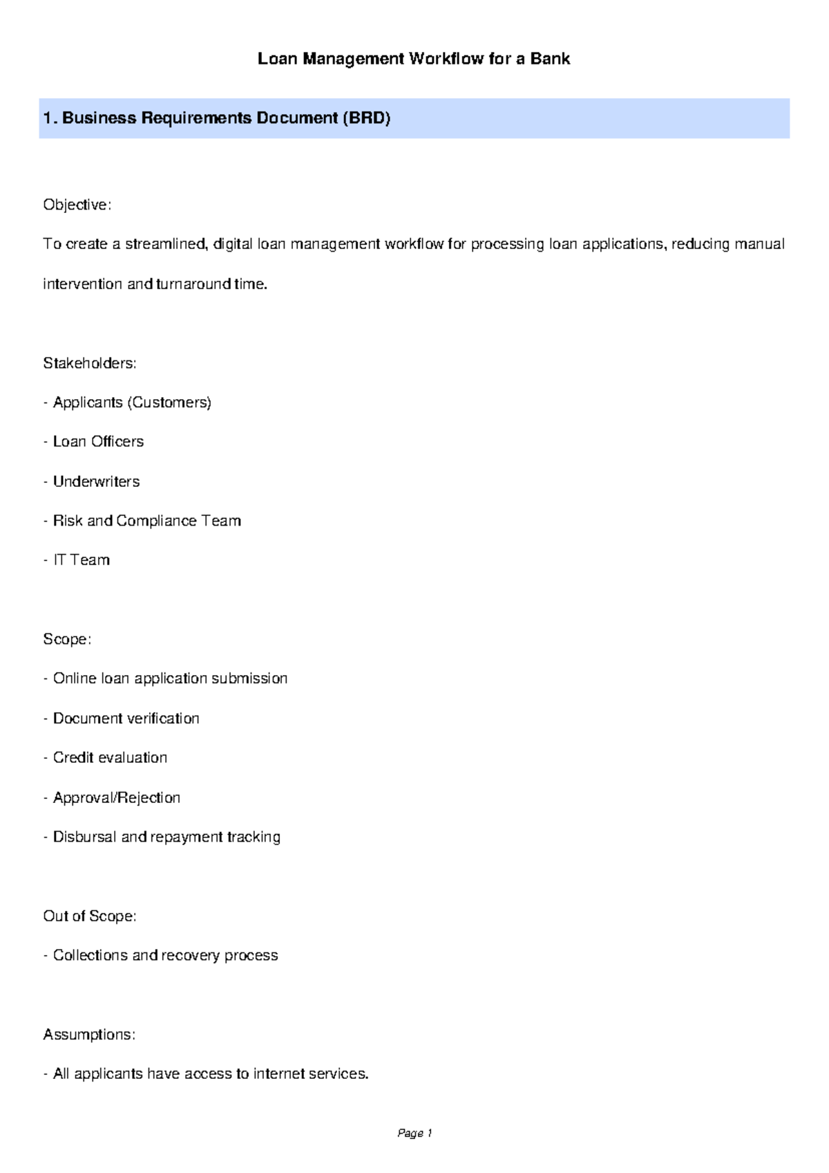 Loan Management Workflow BRD: Streamlining Digital Processes - Studocu