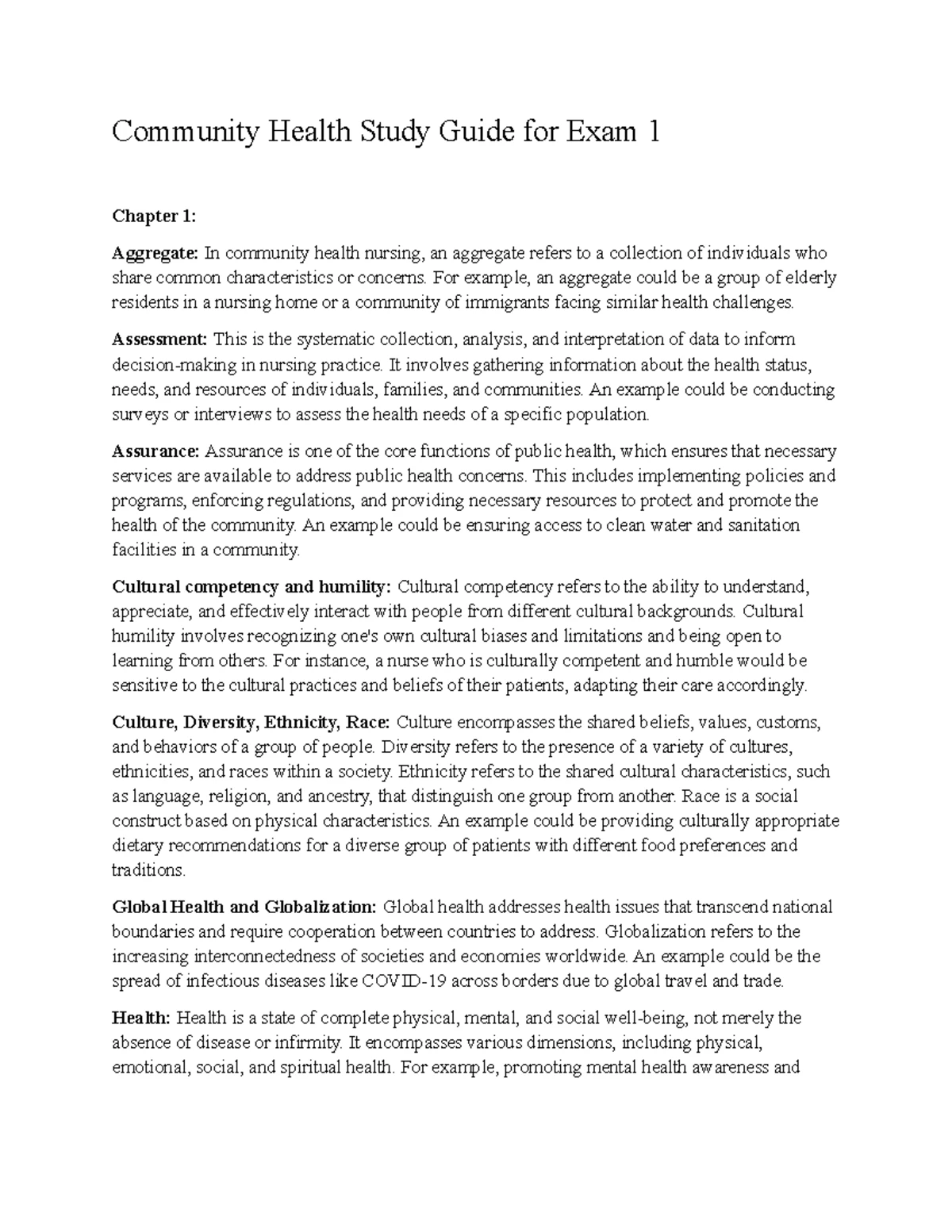 EXAM 1 Public Health - Comprehensive Study Guide for Community Health ...