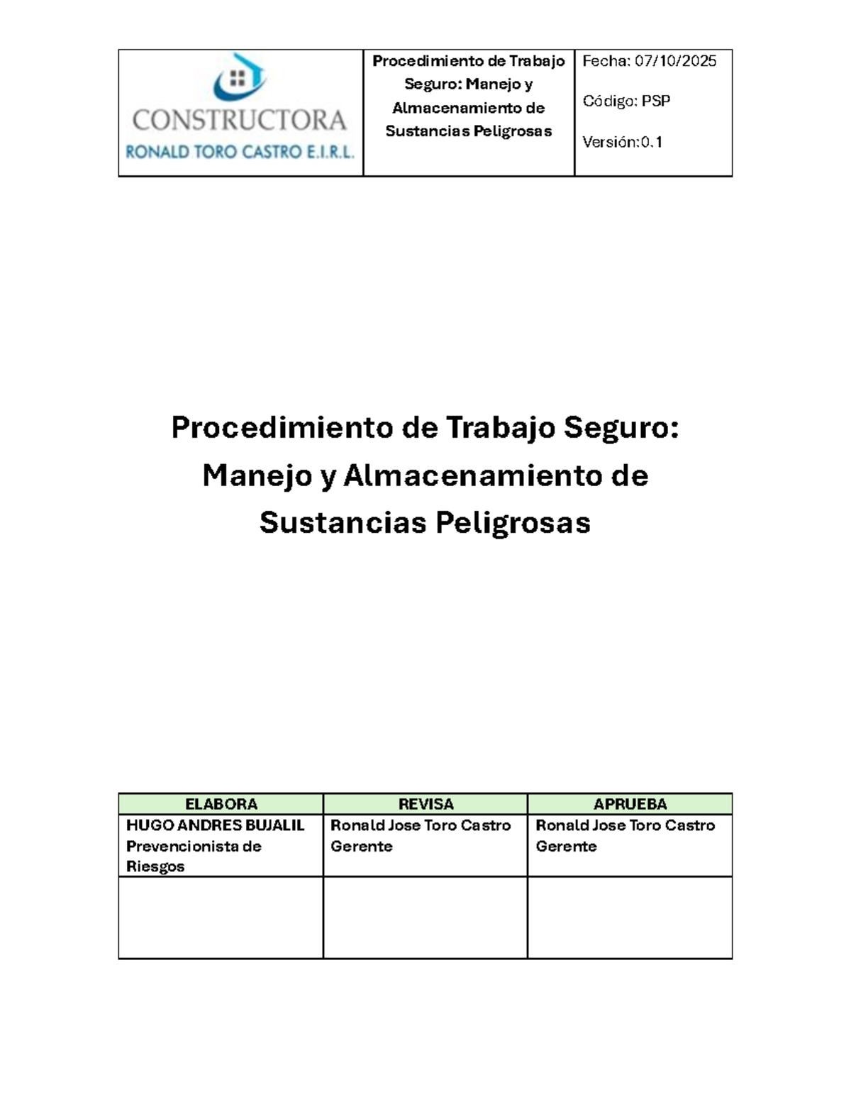 PTS: Procedimiento Seguro para Manejo y Almacenamiento de Sustancias ...