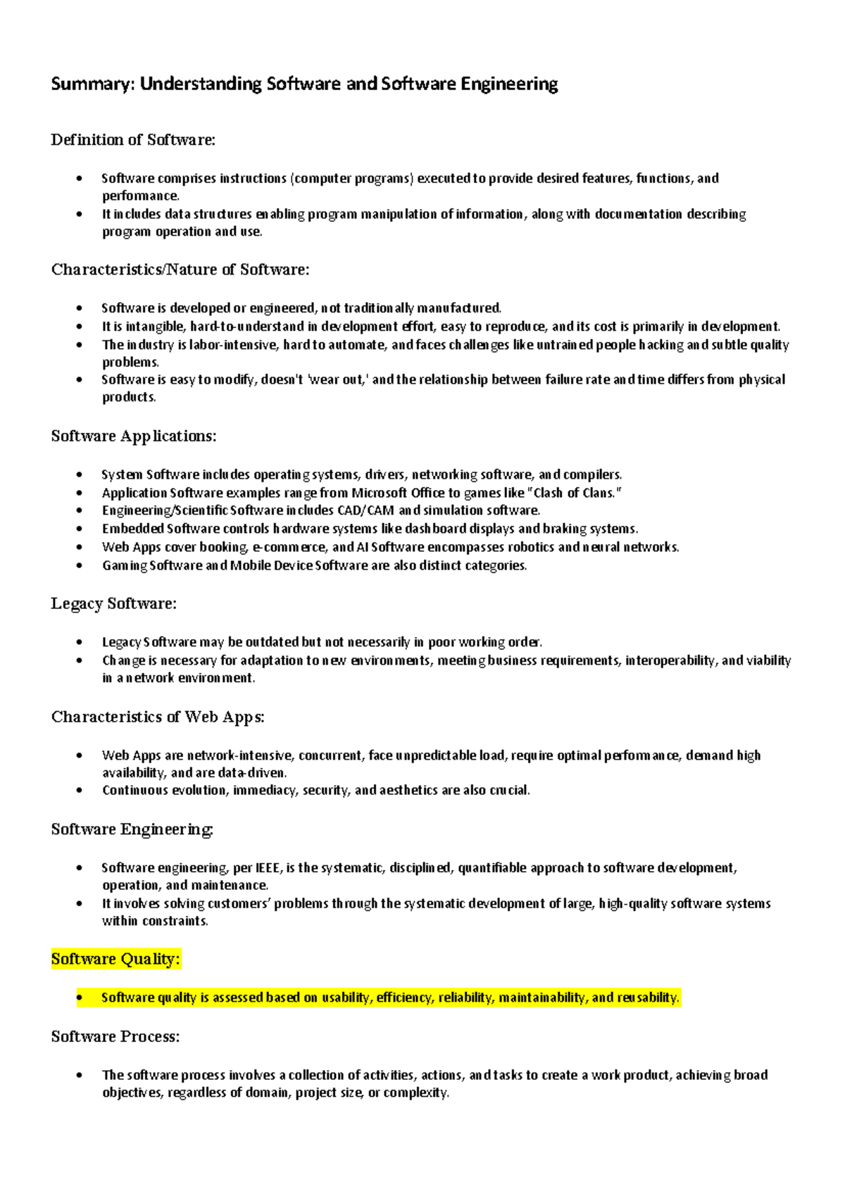 Midterm Study Notes: Understanding Software Engineering Concepts - Studocu