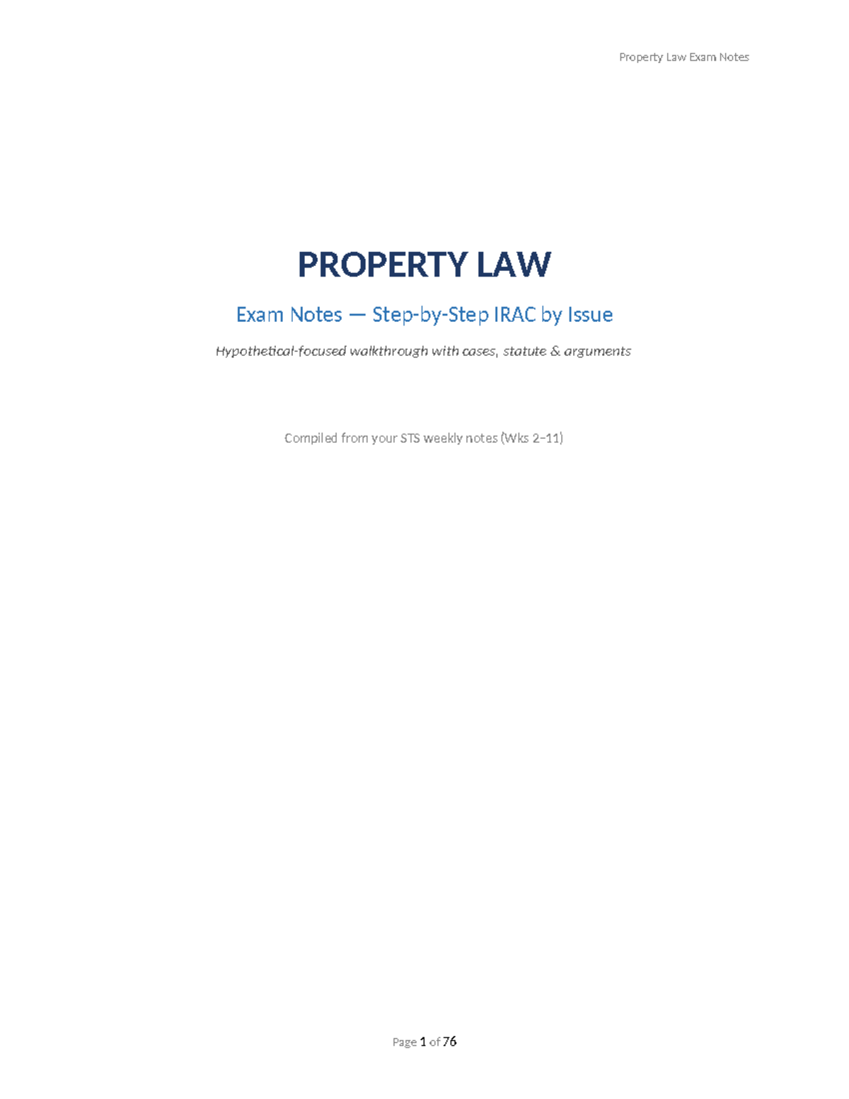 Property Law Exam Notes (PROPERTY LAW) - Comprehensive IRAC Guide - Studocu