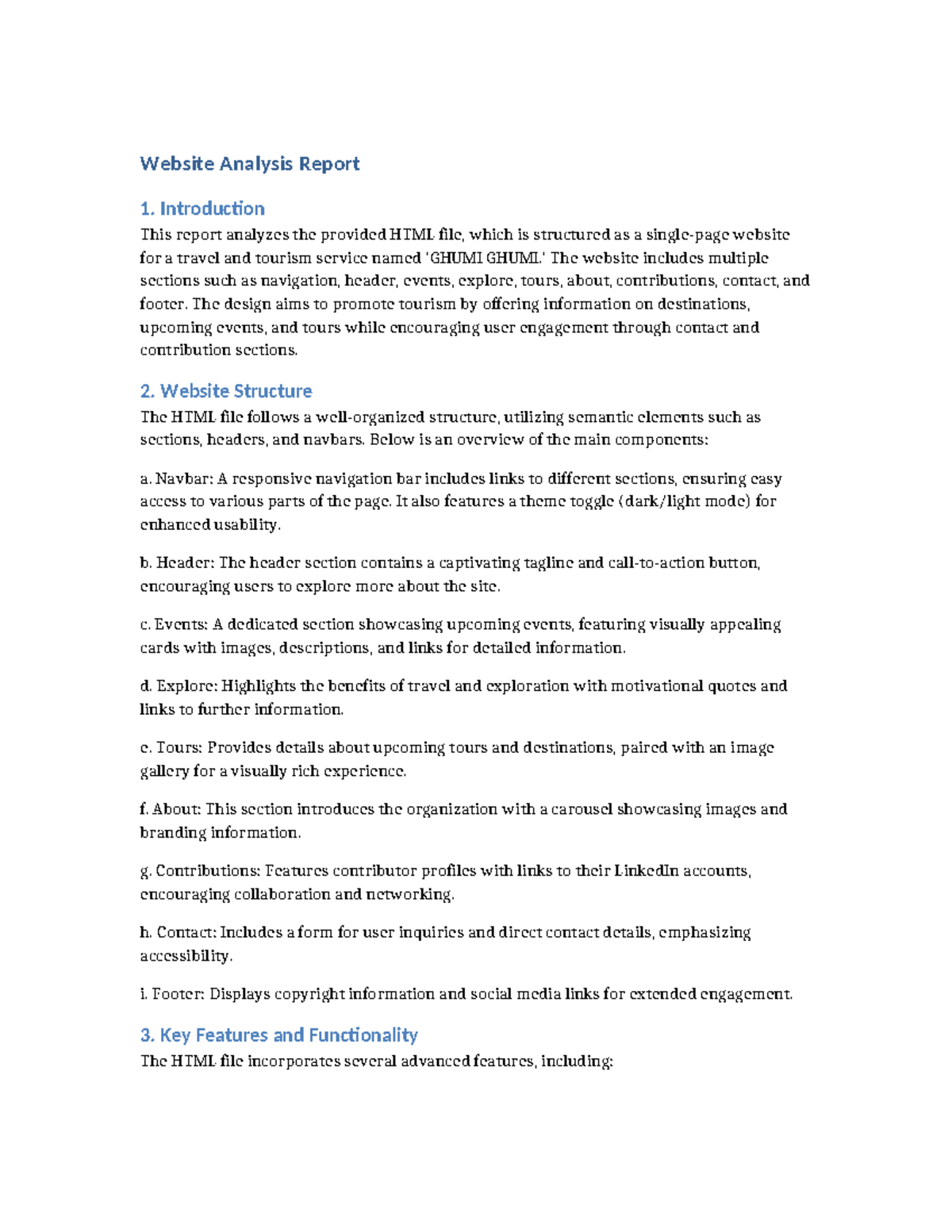 Website Analysis Report: Structure & Features Overview - Studocu