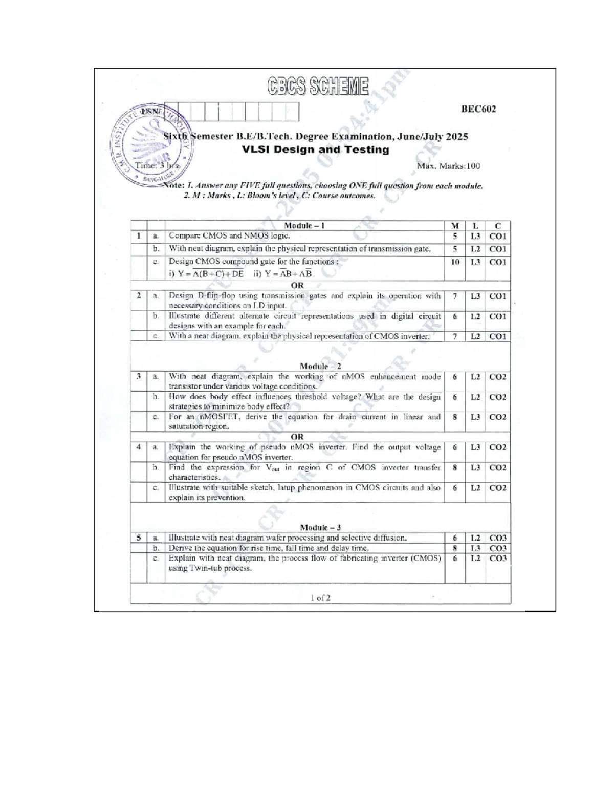 BEC602 VLSI Design & Testing Final Exam Guide - July 2025 - Studocu