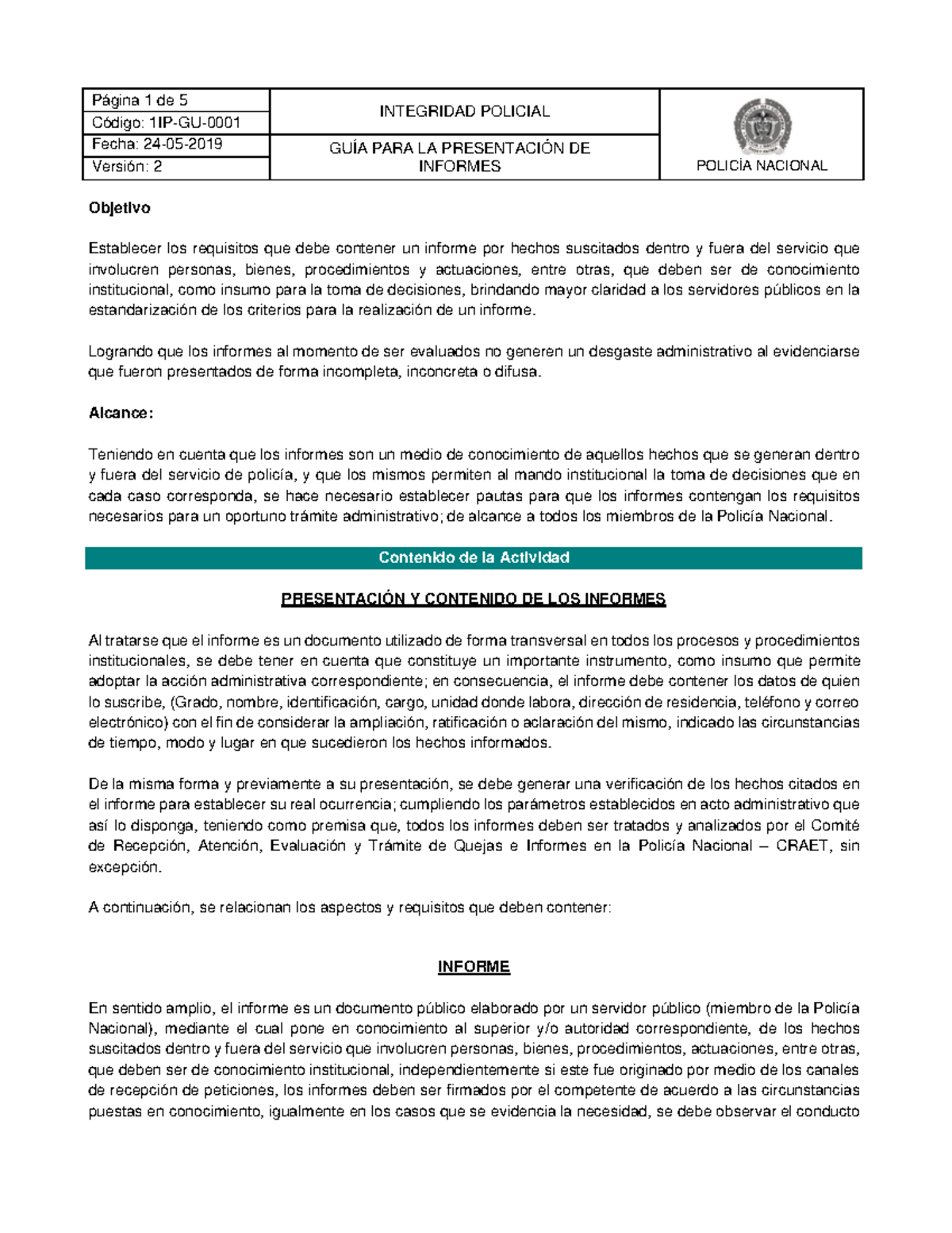 Guía para la Presentación de Informes - 1IP-GU-0001 - Document Preview