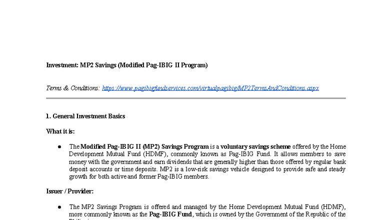 PAG-IBIG MP2 Savings: Comprehensive Guide to Terms & Conditions - Studocu