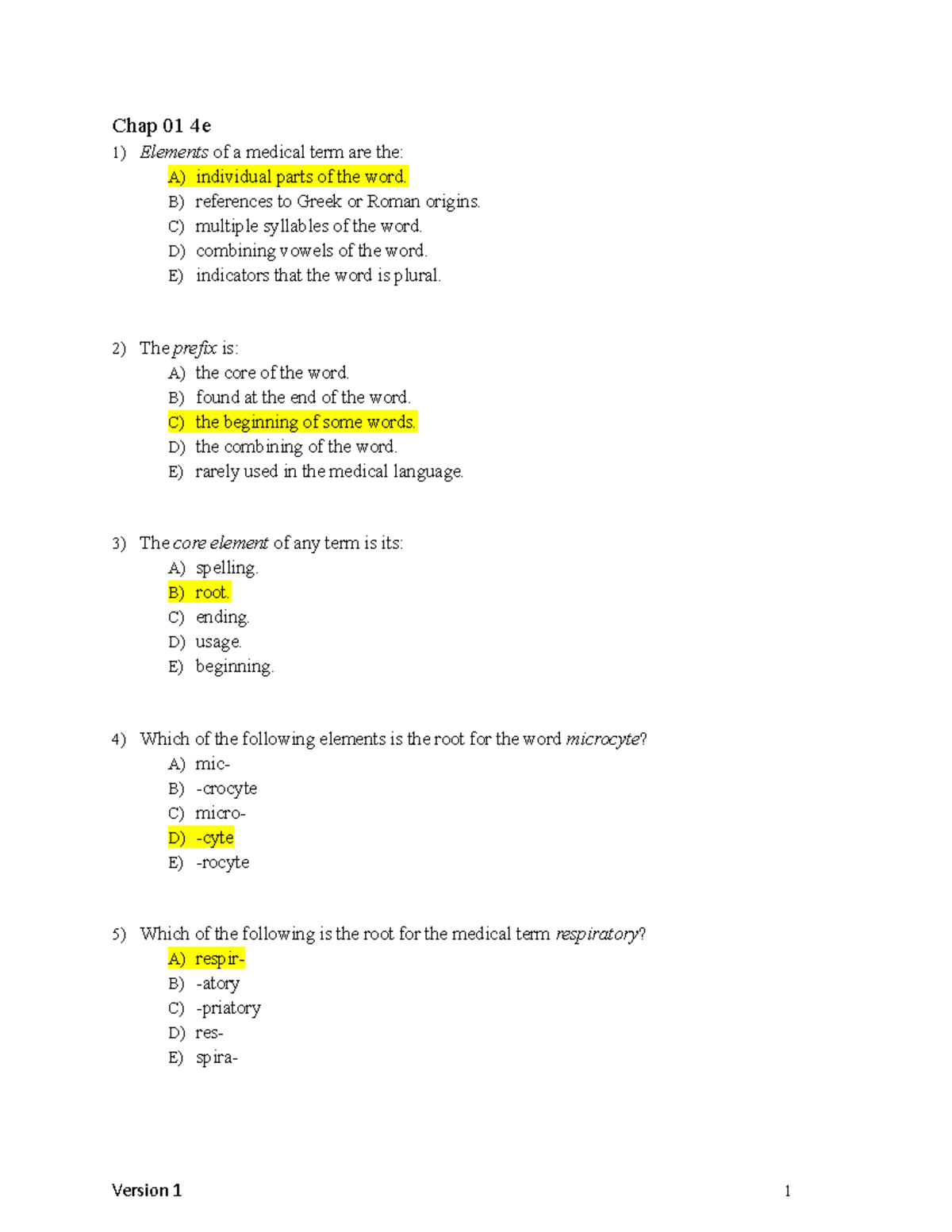 Chap 01 Medical Terminology Questions & Answers - Studocu