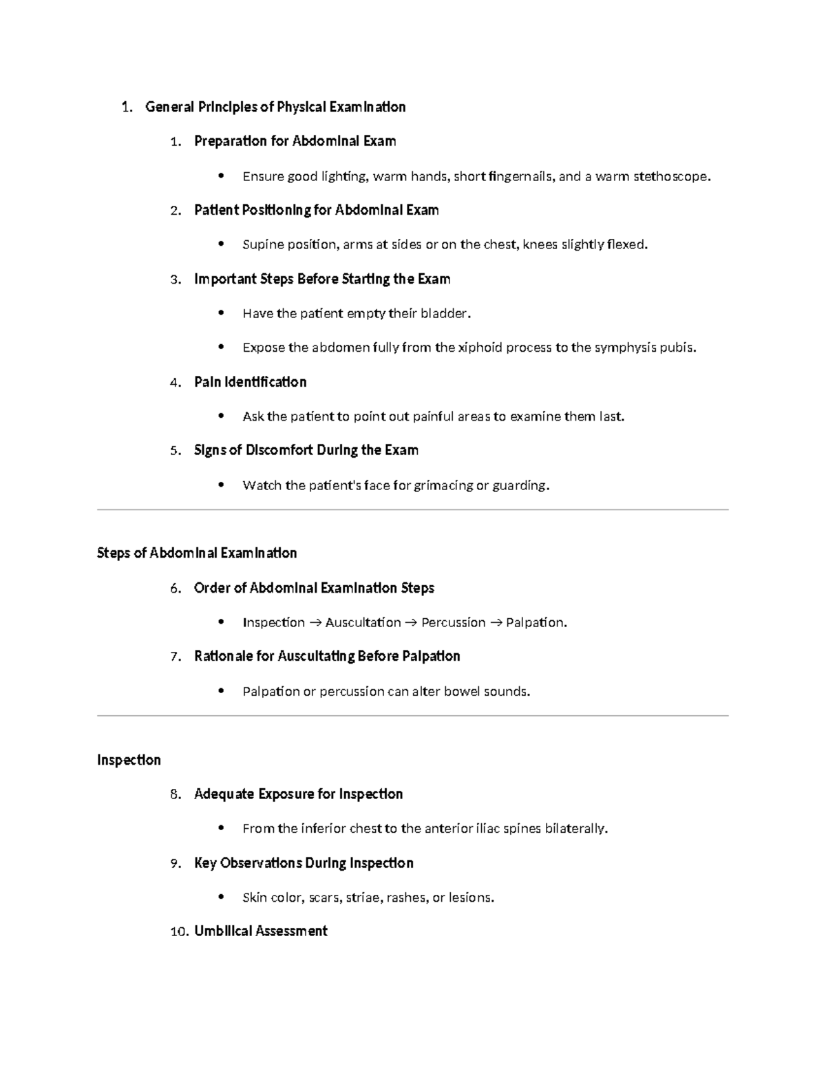 PHYS 101: General Principles of Abdominal Examination Techniques - Studocu