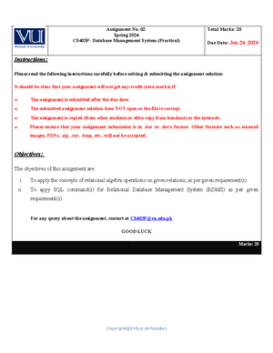 Spring 2024 CS604 2 - Operating Systems (CS604) Assignment # 02 Spring ...