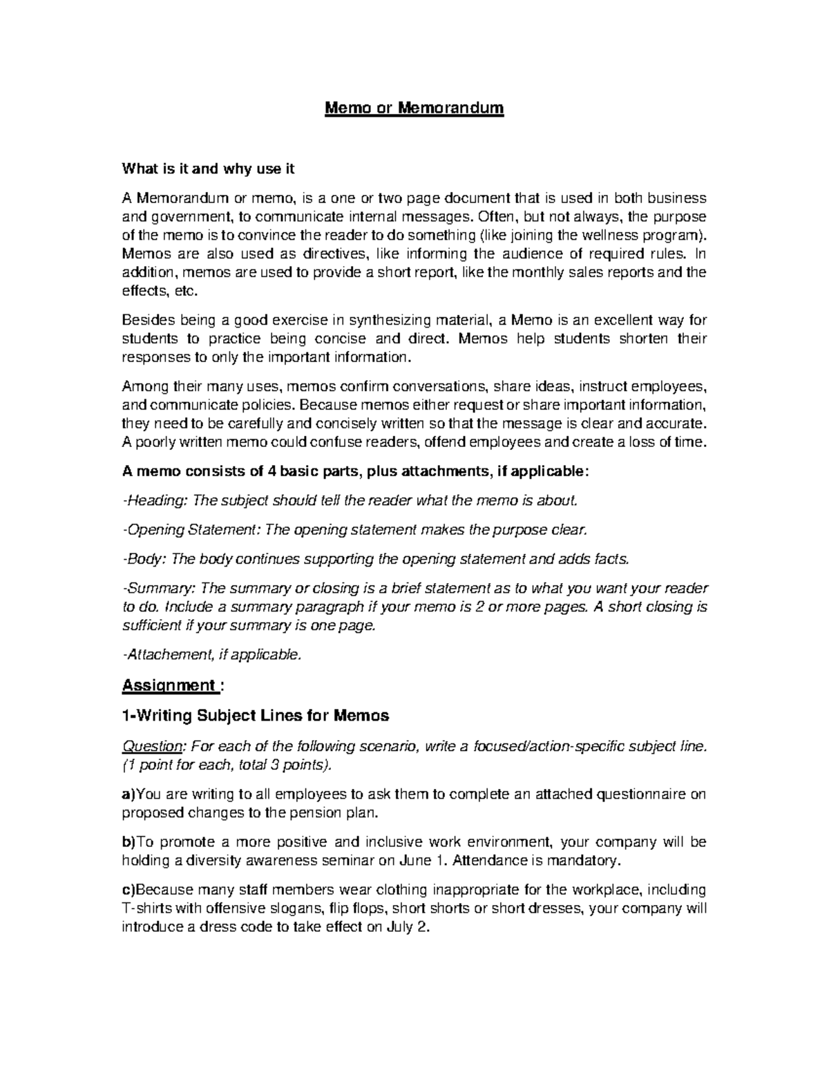 Memo Writing Assignment: Structure & Examples for Effective ...