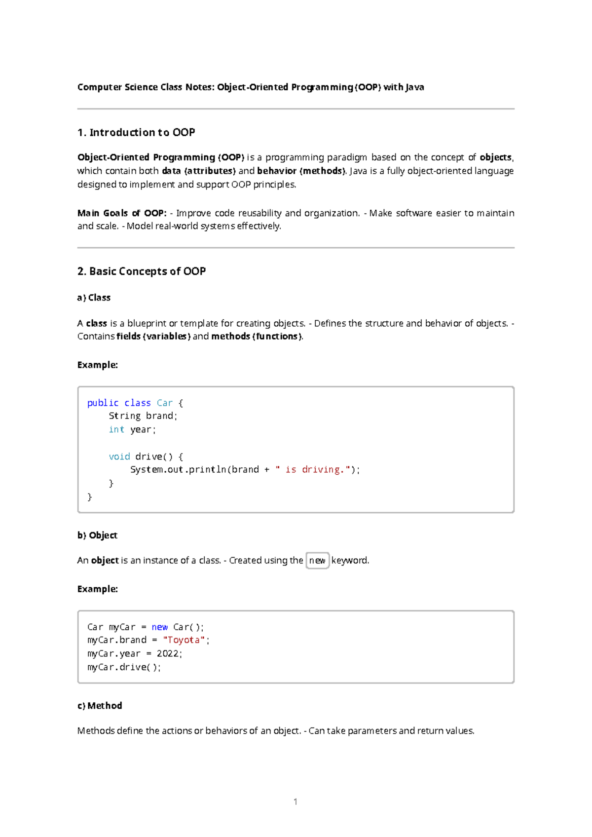 OOP with Java Class Notes: Key Concepts and Principles - Studocu