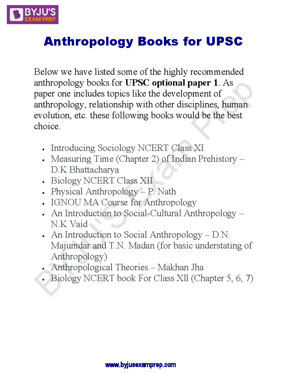 Recommended Anthropology Books for UPSC Optional Papers 1 & 2 - Studocu