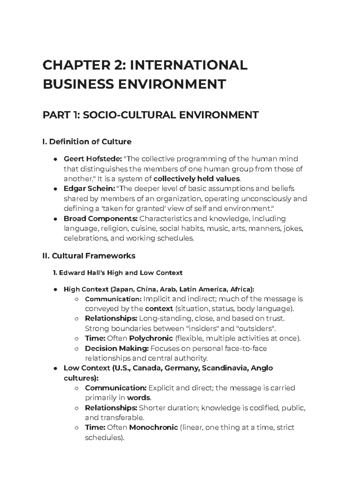 CHAPTER 2: INTERNATIONAL BUSINESS ENVIRONMENT - CULTURE & TRADE - Studocu