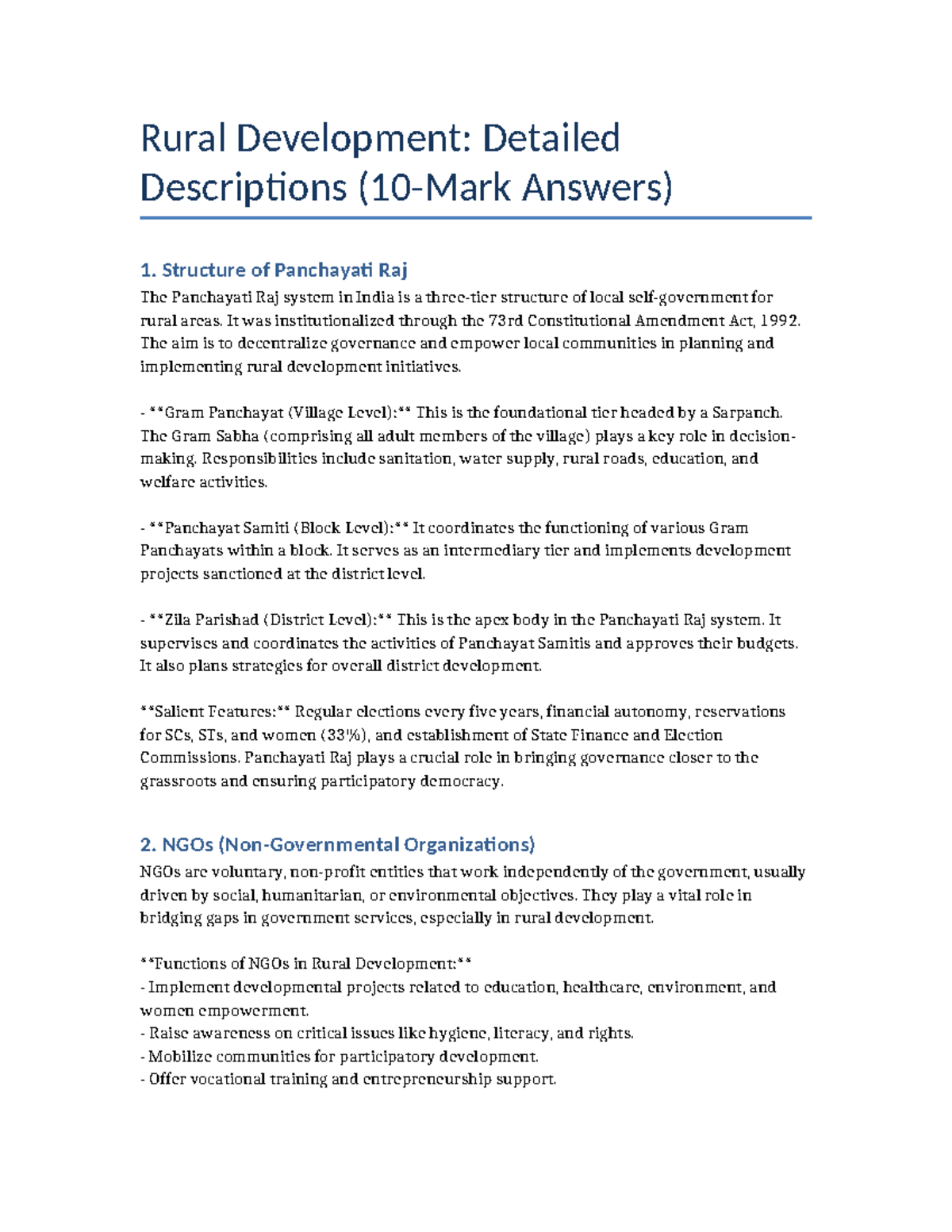 Rural Development Detailed Report - Rural Development: Detailed ...