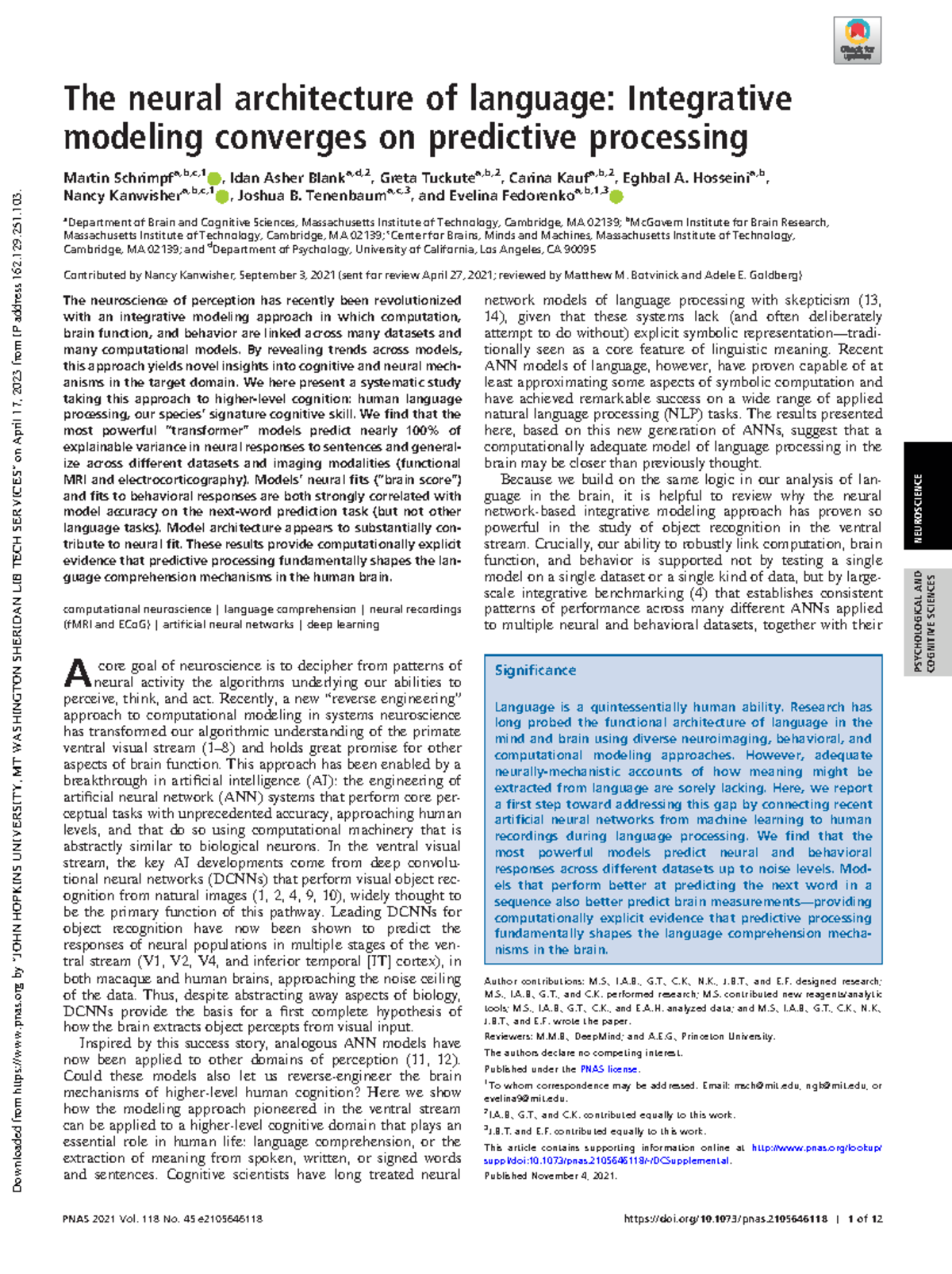 Schrimpf et al. - 2021 - The neural architecture of language ...