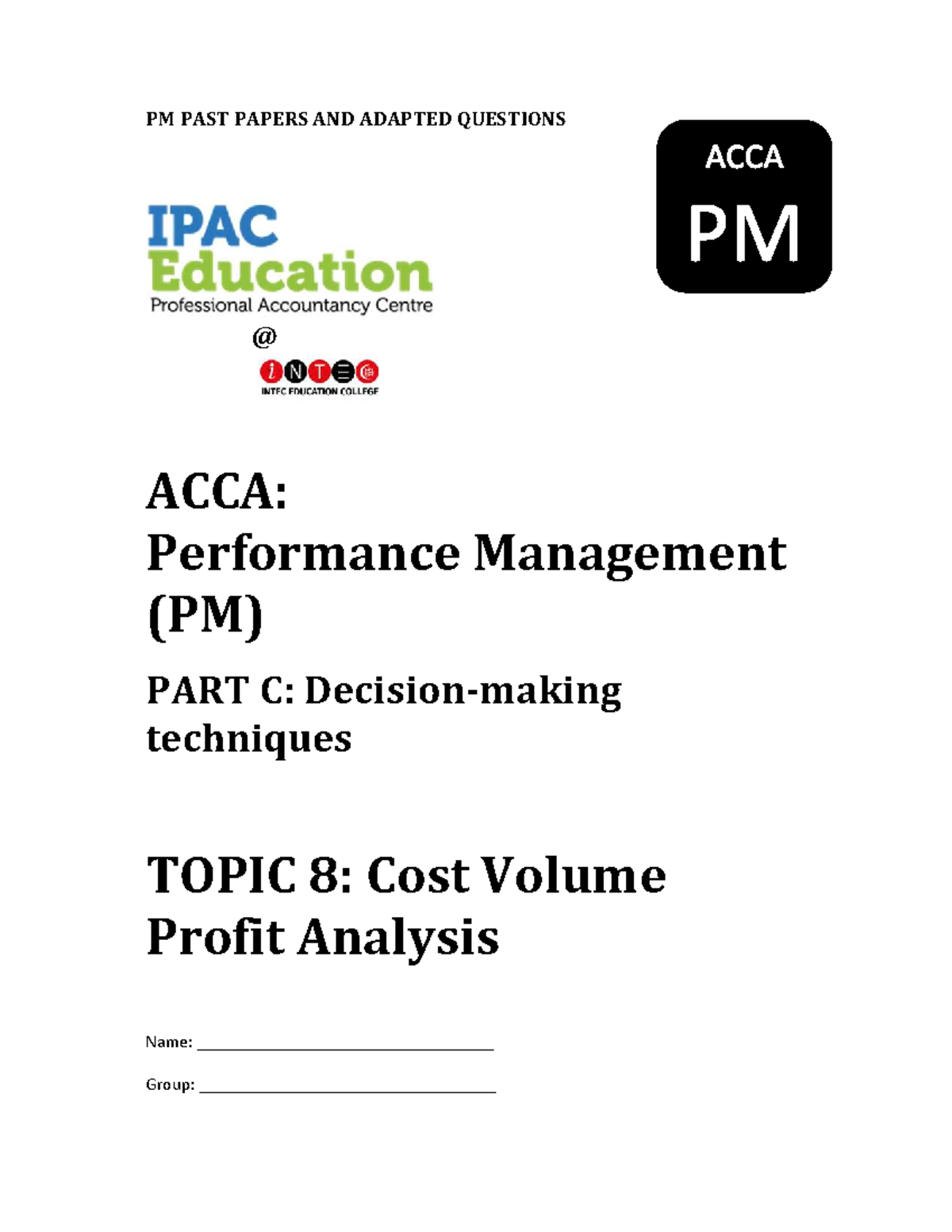 ACCA PM Final Exam: Part C MCQ on Cost Volume Profit Analysis - Studocu