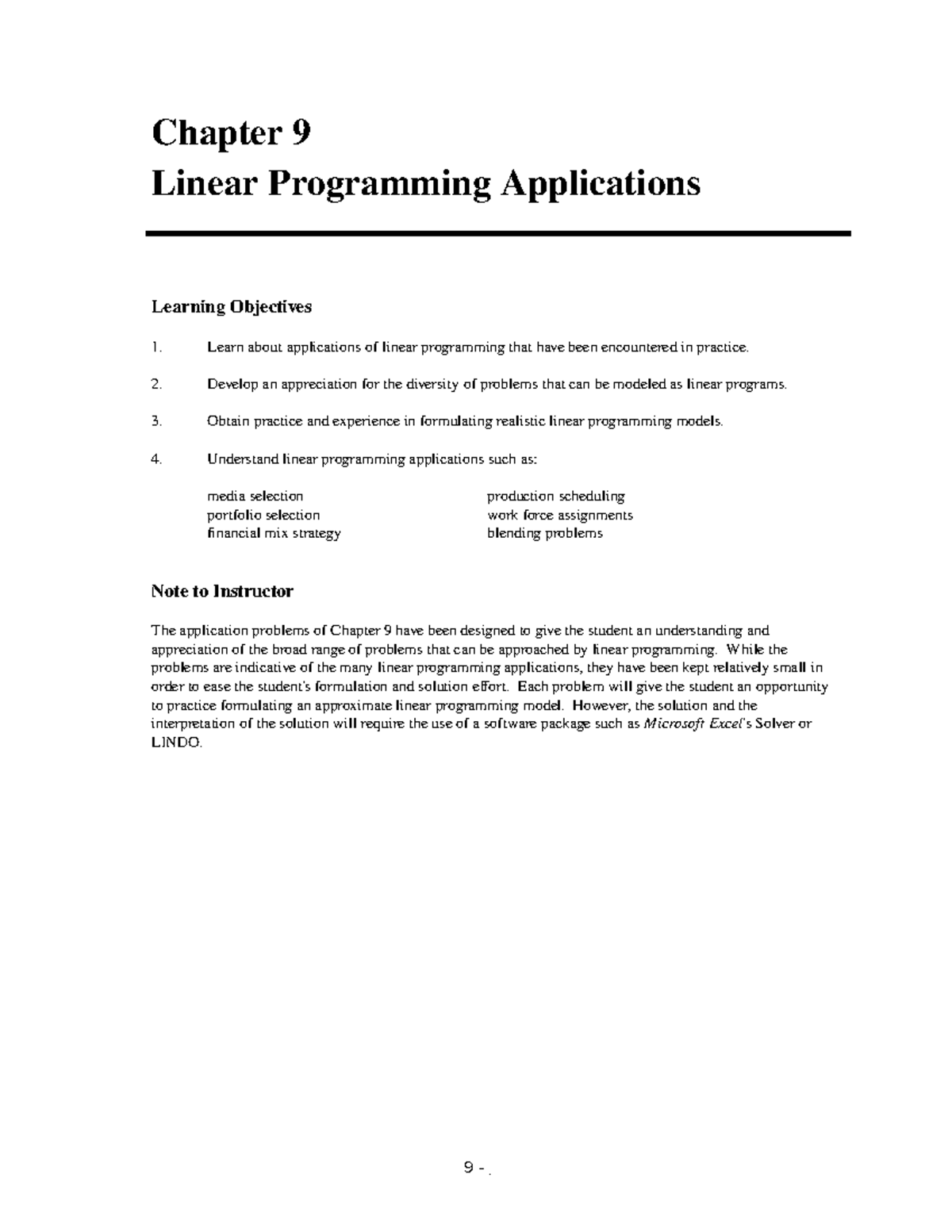 Chapter 9 Solutions: Linear Programming Applications Explained - Studocu