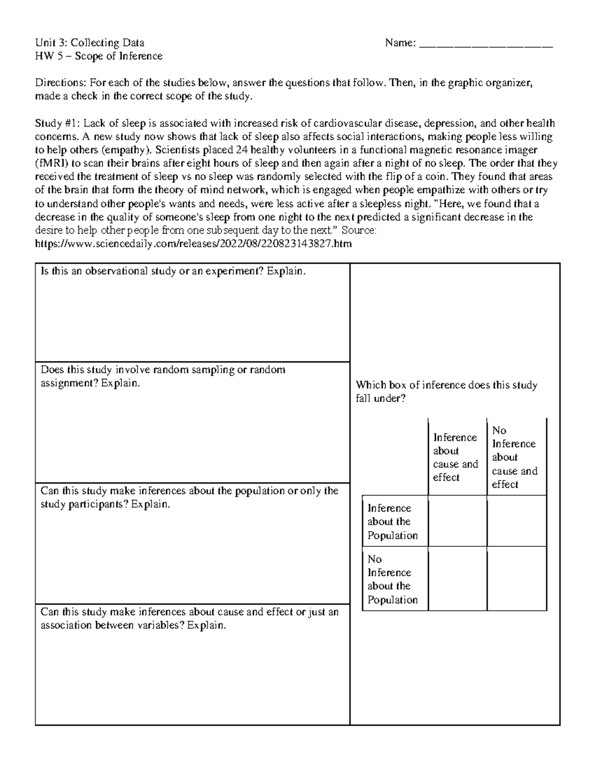 HW 5: Scope of Inference in Data Collection Studies - Studocu