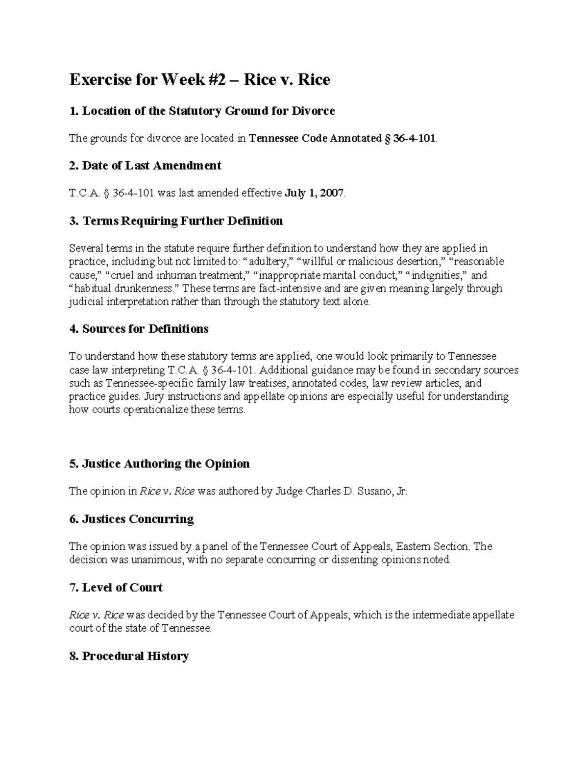 Exercise for Week 2: Rice v. Rice Case Study Notes - Studocu