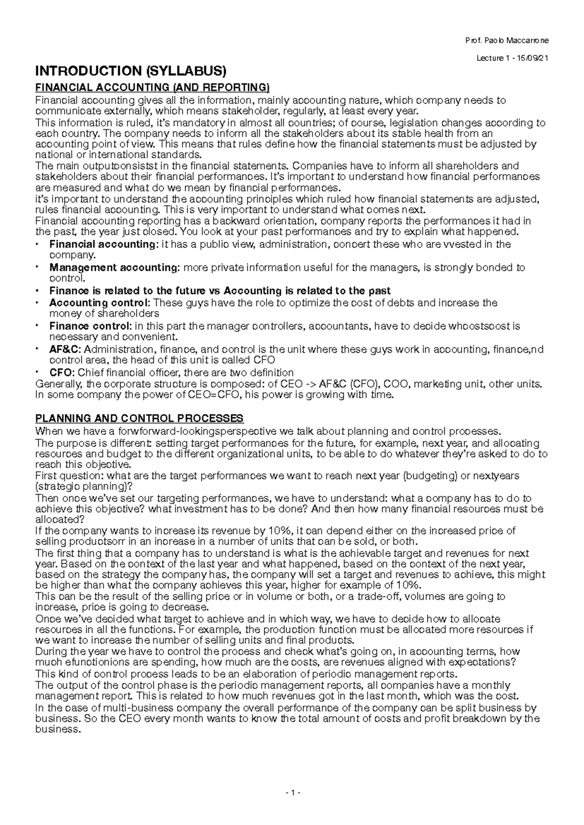 Lecture Notes on Financial Accounting (ACCT 101) by Prof. Maccarrone ...