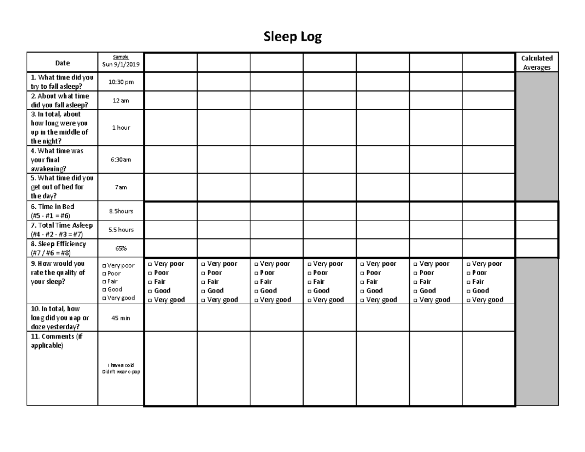 Sleep Log 111522: Daily Sleep Diary & Quality Assessment - Studocu